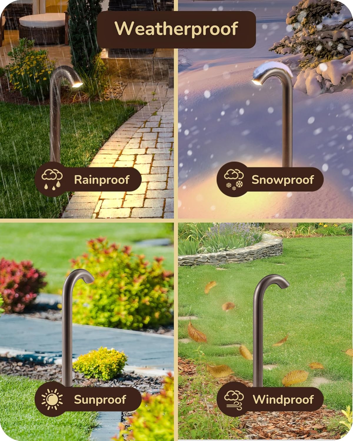 EDISHINE Bronze Low Voltage Landscape Lighting, 3W 3000K 200LM Bright LED Pathway Lights Wired, IP65 Outdoor Landscape Lighting & Accessories, CRI80 Aluminum Bent Pipe Path Light for Garden Yard