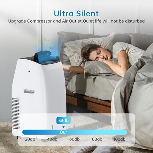 14,000 BTU Portable Air Conditioner - 3-In-1 Cooling, Fan & Dehumidifier for Rooms Up to 750 Sq.Ft | Ultra-Quiet Sleep Mode & 24H Timer | Includes Remote Control & Window Kit