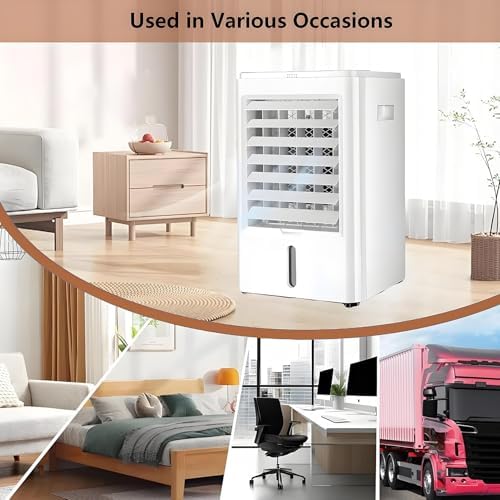 Portable Air Cooler 4-in-1 Mini Mobile Air Conditioner Fan Small Air Conditioner Purifier and Humidifier with 3-Speed and Touch Screen for Room Tent Bedroom Car RV and Camping 24VCar