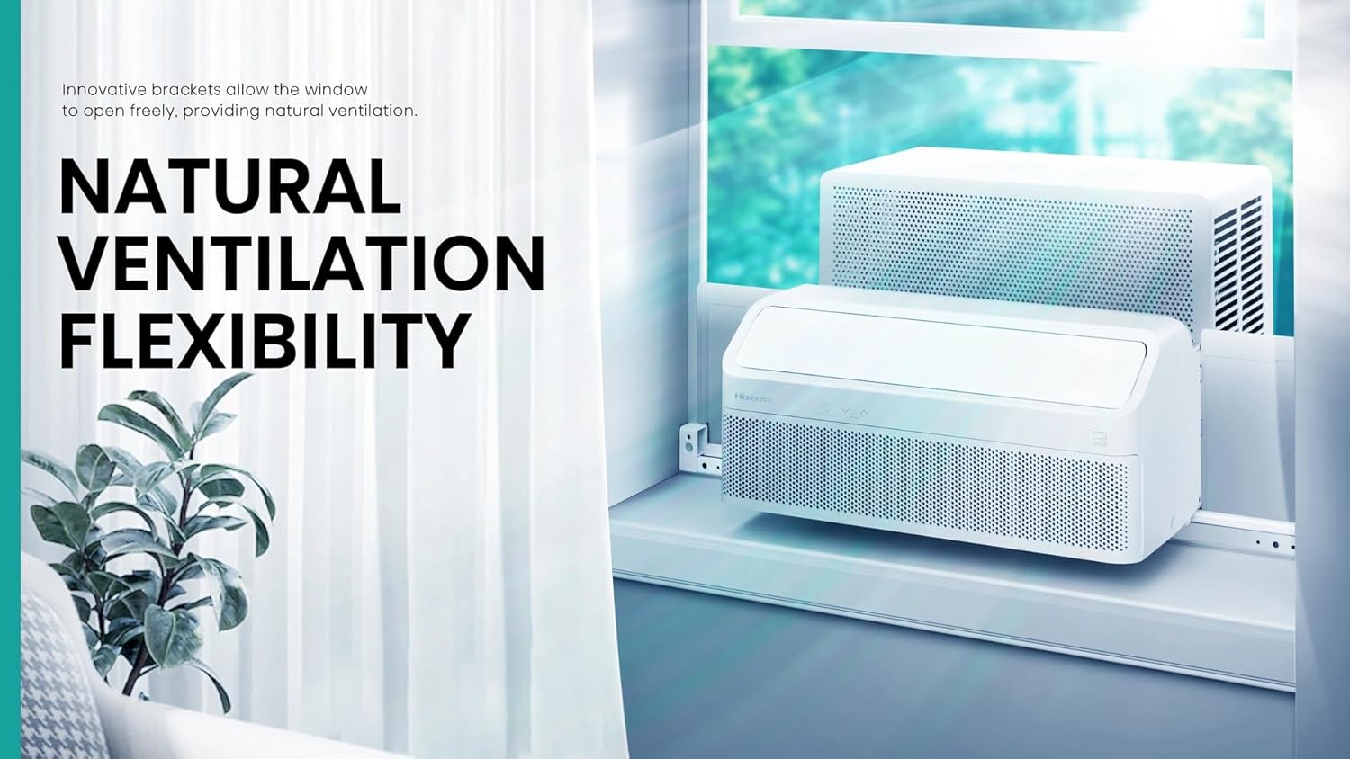 Hisense 8,000 BTU Smart Inverter Window Air Conditioner Easy Install Bracket, Up to 350 Sq Ft, Ultra-Slim Profile, 3 Speed, 700W, 4‑Way Air Direction HLAW0825TW (Renewed)