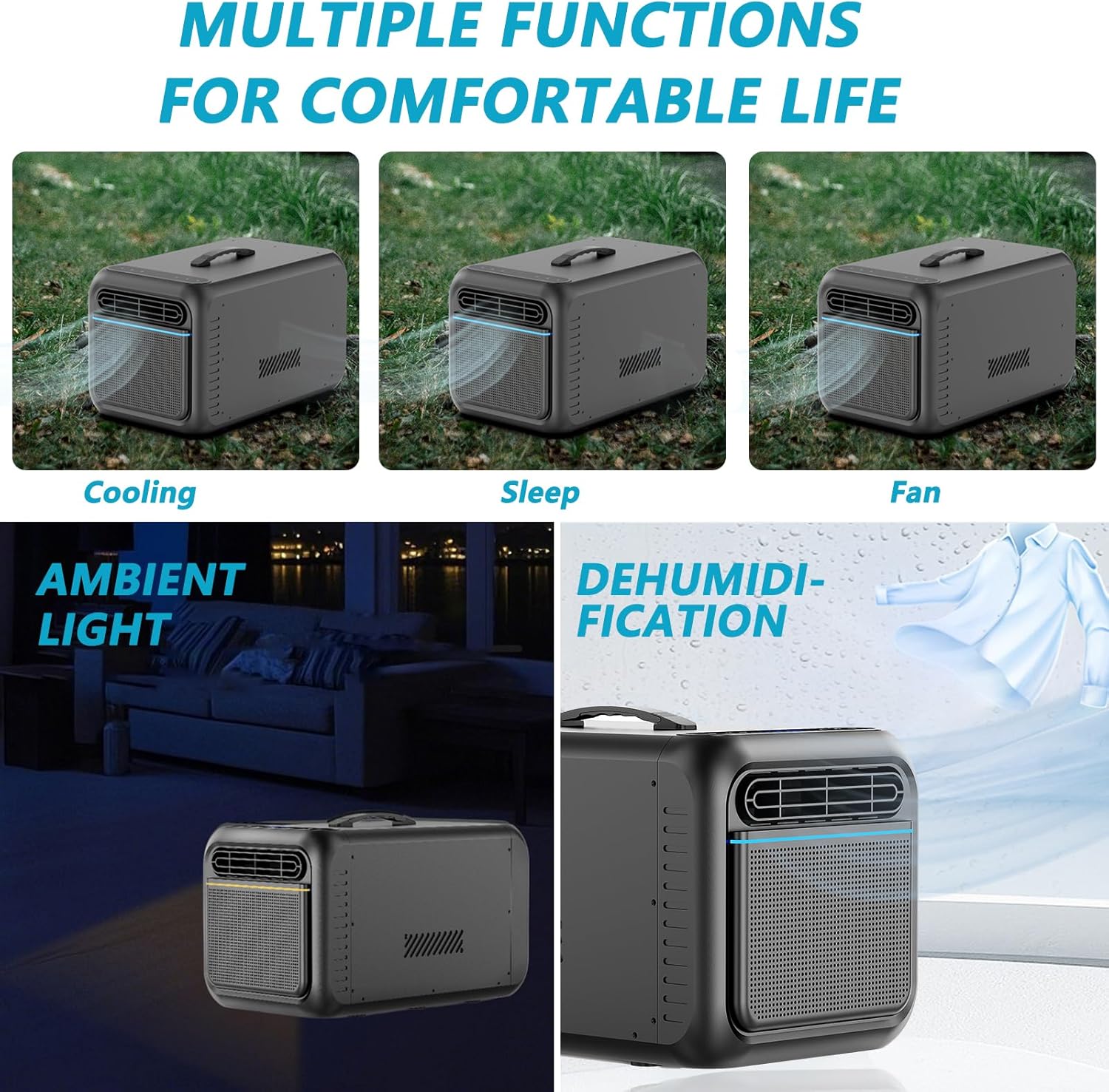 Portable Air Conditioner for Tent with Fast Cooling Timer, 2300BTUs Air Conditioner AC Adjustable Speed for Camping, Outdoor Use, Small Rooms, Trucks, RV (Black)