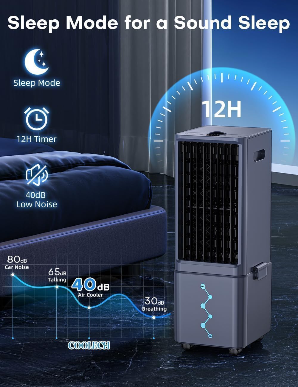 Windowless Air Conditioner w/ 4 Modes & 3 Speeds, Waterless Alert, 2.4-Gal Tank for 20H Cooling, 12H Timer, 20FT Remote, 70° Auto Swing Evaporative Air Cooler, Portable AC Unit for Bedroom