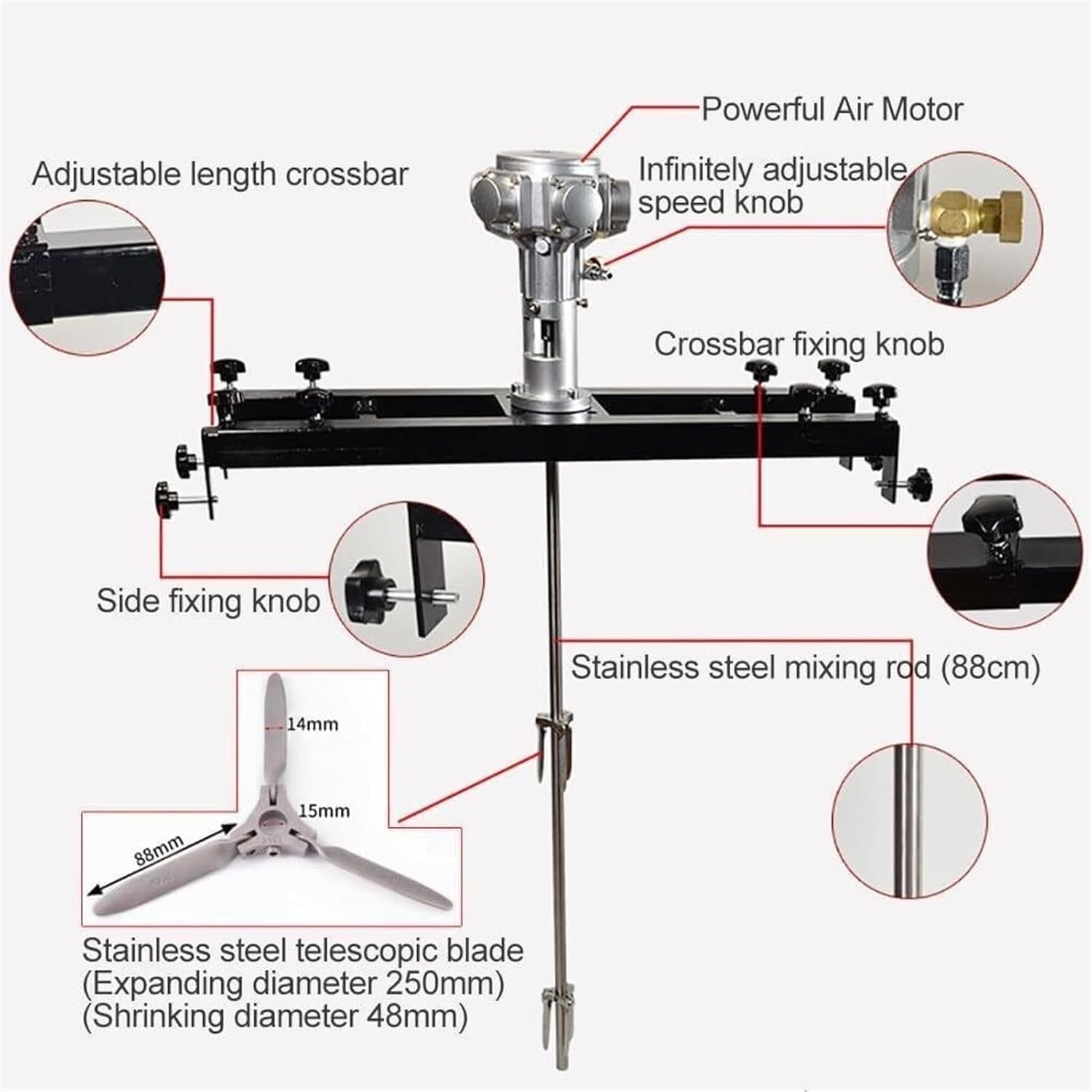 Pneumatic Bracket Mixer - Automatic Paint Mixer Machine with Retractable Impeller for Paint Coating Materials