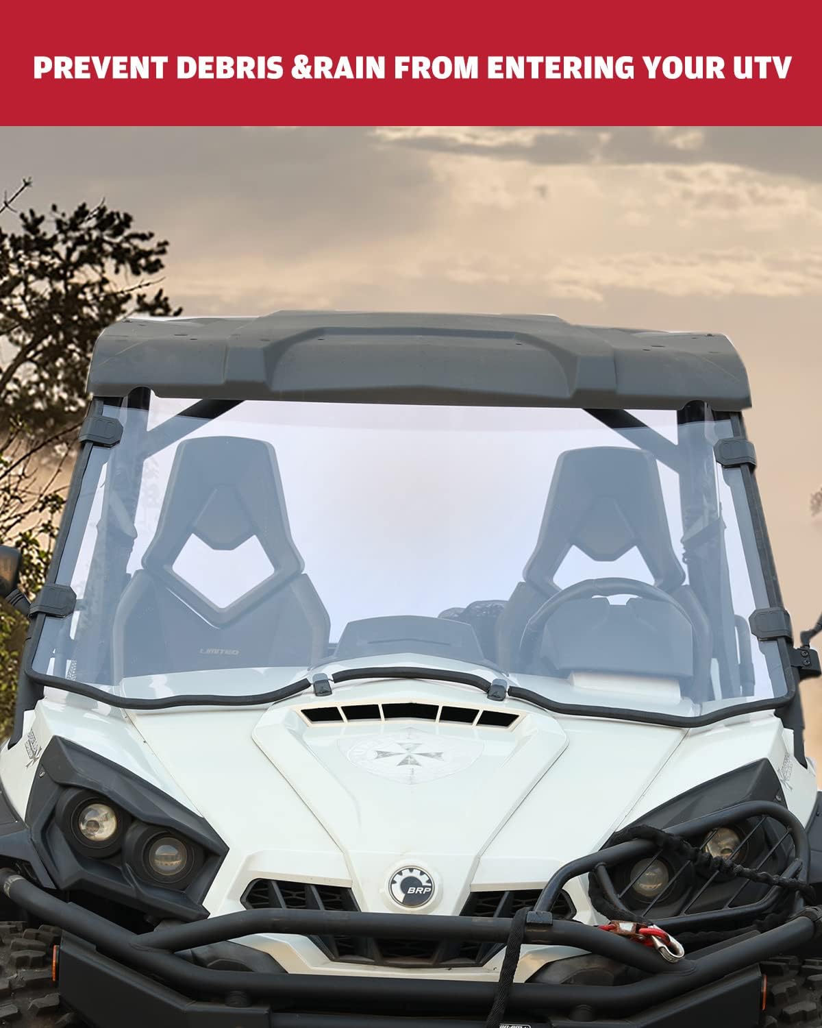 A & UTV PRO Front Full Windshield for 2011-2020 Can Am Commander 800/1000 / MAX Window Accessories, Clear Tough Windscreen, Hard Coated Polycarbonate Construction |250x Stronger Than Glass