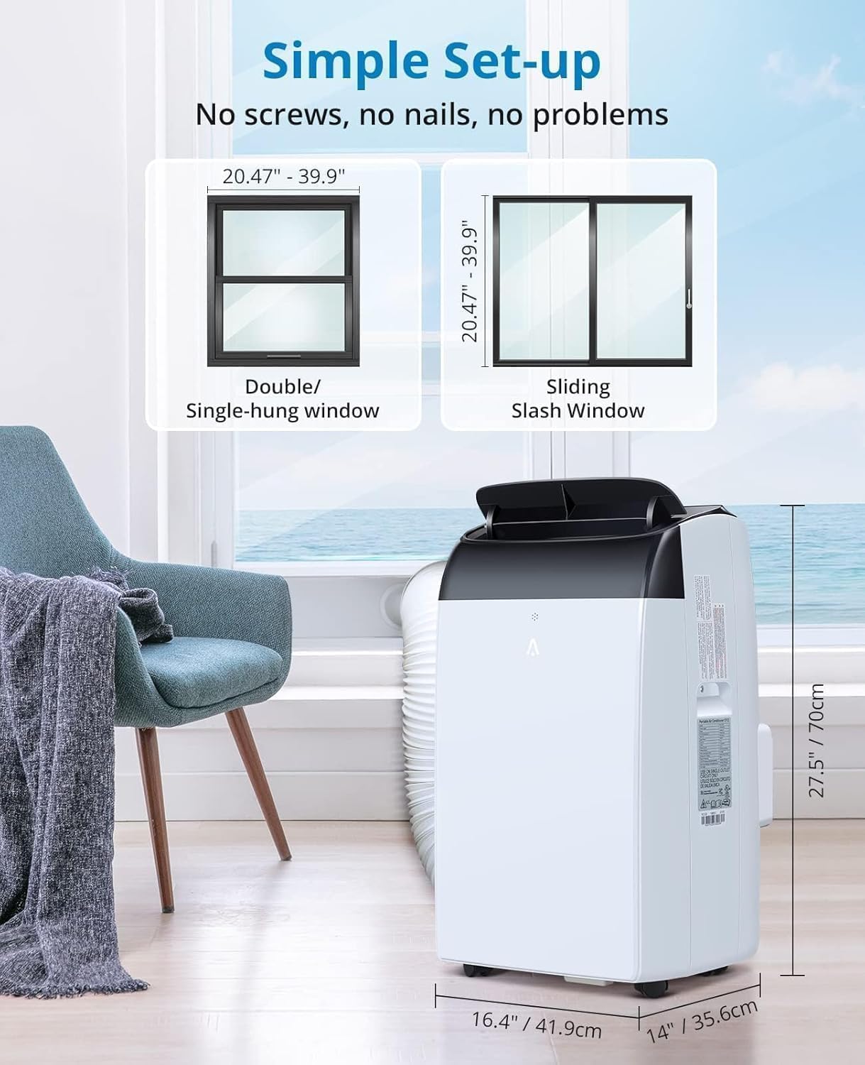IDEALHOUSE Portable Air Conditioner, 14000 BTU Standing Cooling with Cooling, Dehumidifier and Fan Functions, Cools Up to 750 Sq. Ft., LED Display and Window Venting Kit Included