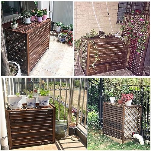 Weatherproof Air Conditioner Fence Screen Air Conditioner Rack Outdoor Radiator Covers, Solid Wood Cover Outdoor Plant Rack, Brown Grid Conditioning Shell Blinds Outer Cover Louvered ( Size : 100x43x9
