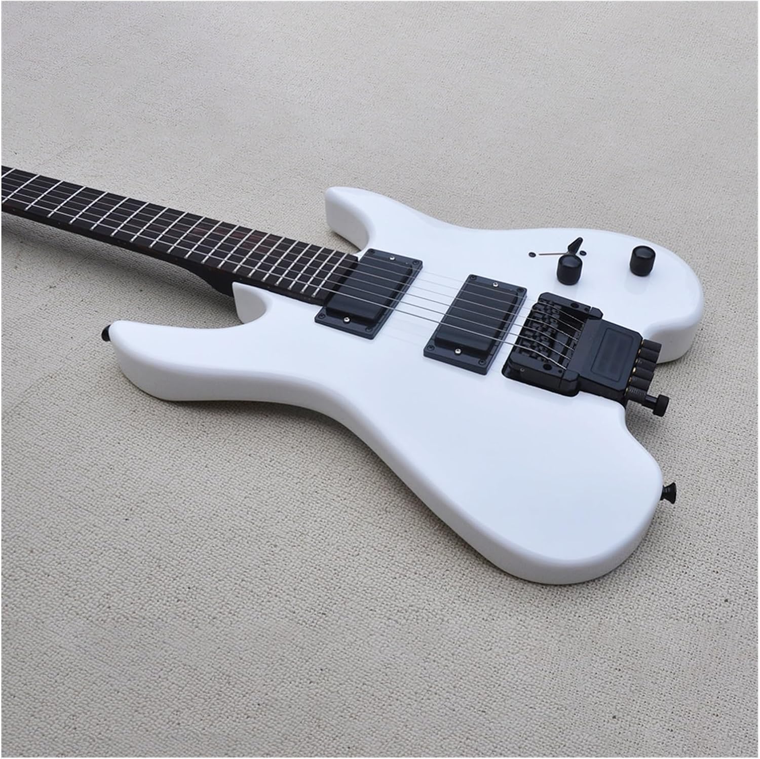 VENEKA Headless Electric Guitar White 39 Inches Headless Electric Guitar with Basswood Body Rosewood Fretboard
