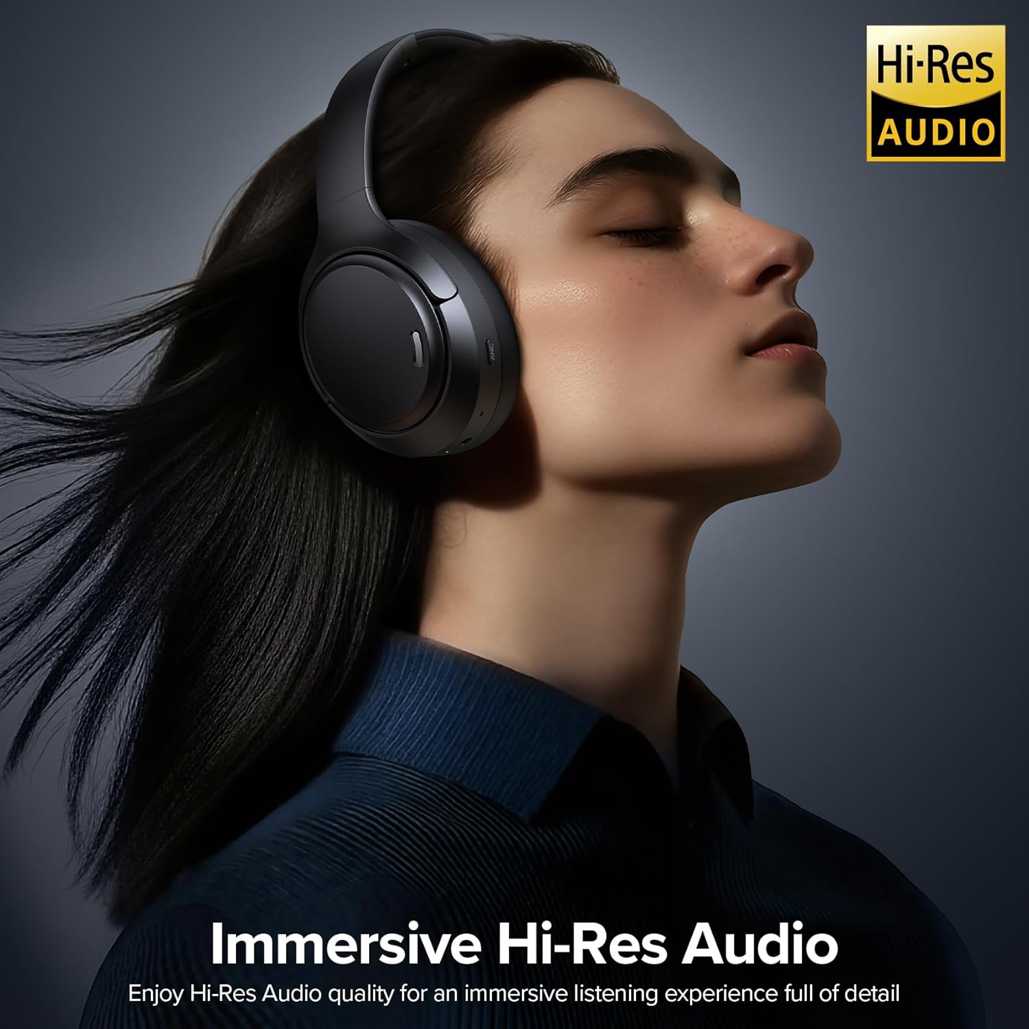 Hybrid Active Noise Cancelling Headphones Wireless, 120Hrs Playtime, 6 ENC Clear Mic, Over Ear Bluetooth Headphones with Hi-Res Audio Comfort Earcup Foldable ANC Headphone for Travel Game Home Office