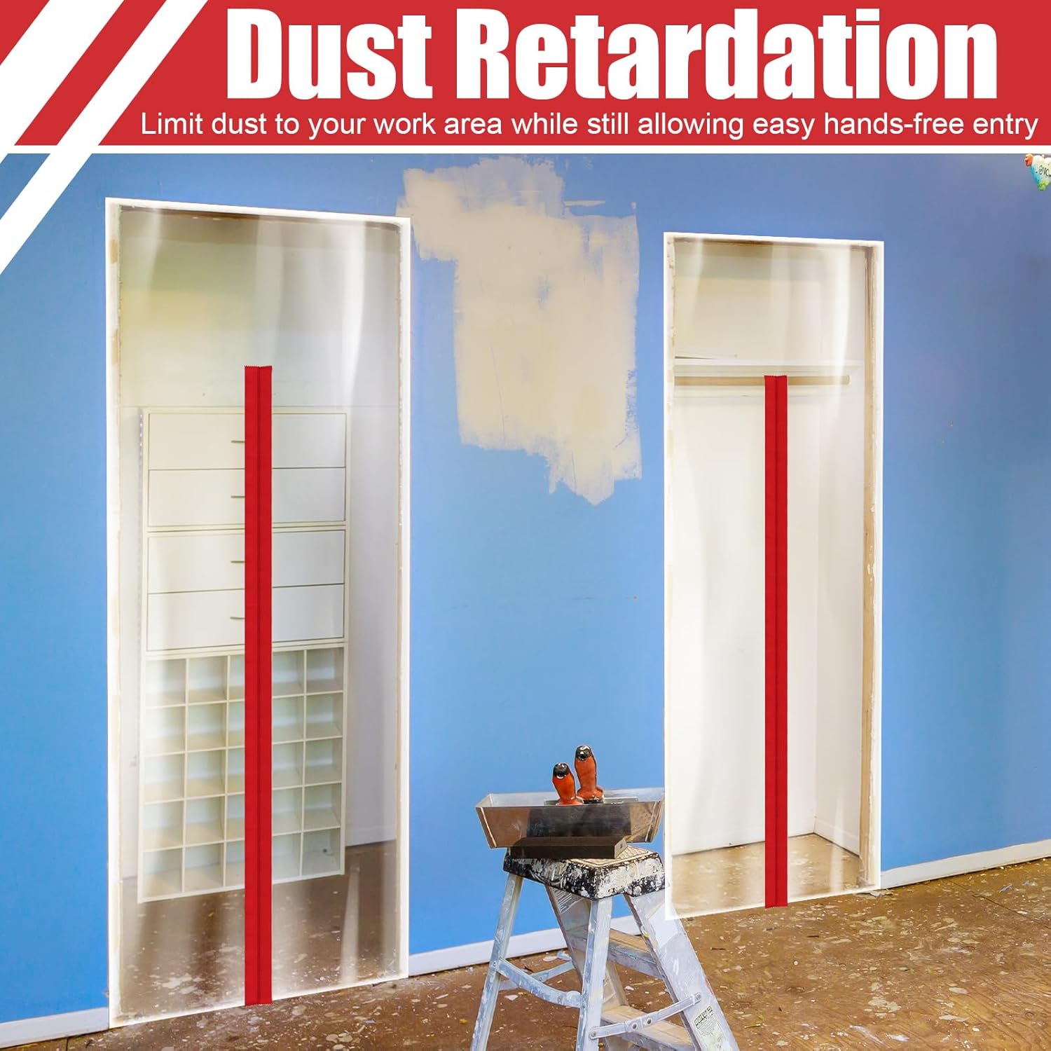 Tigeen 48 Roll Heavy Duty Zipper Door for Dust Barriers 7 ft x 3 Inch Self Adhesive Construction Zipper Door for Greenhouse Tent Accessories (Red)