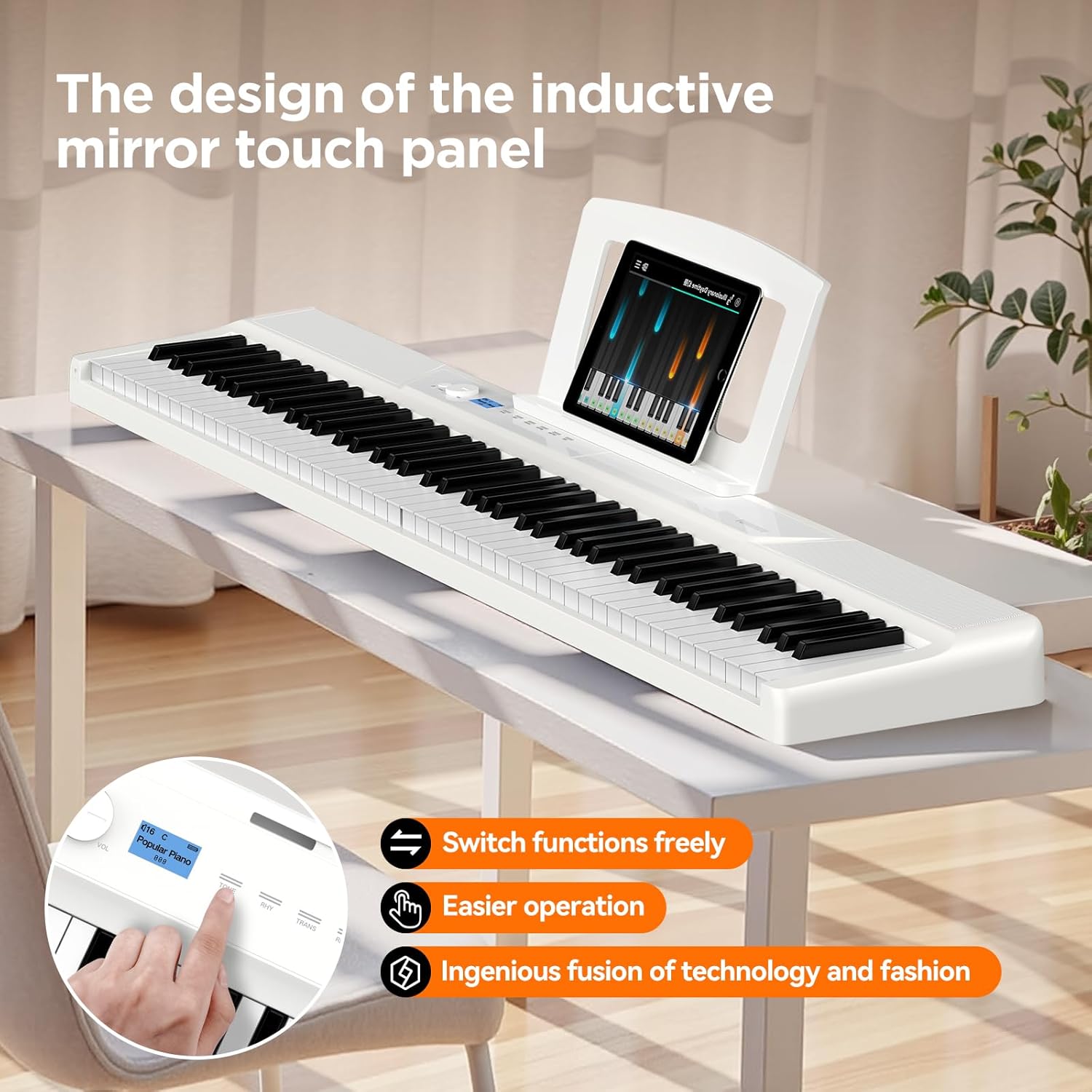 TERENCE Piano Keyboard 88 Key Weighted Key Digital Piano 30W Speaker Bluetooth MIDI Touch Sensitive Panel Portable Keyboard Piano for Beginners Adults Practice Gift for Christmas birthdays V50 White