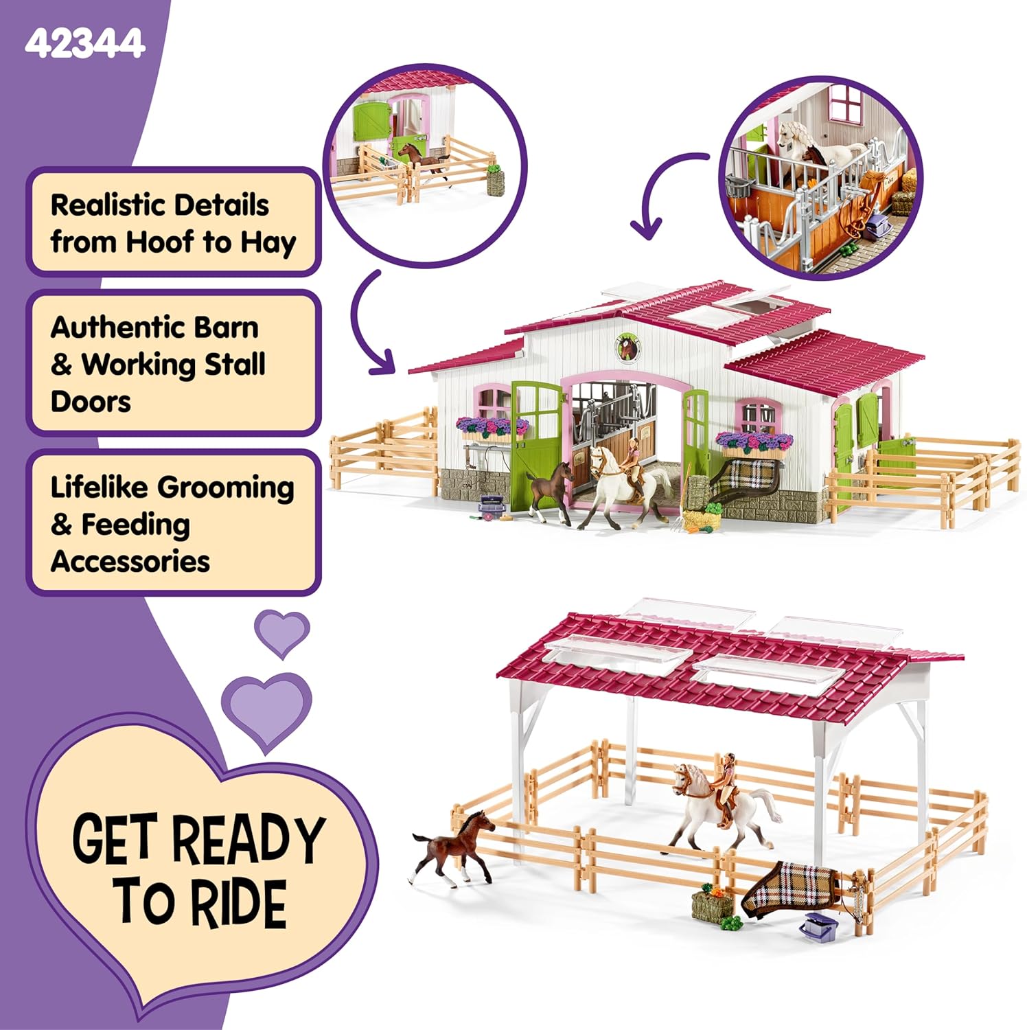 Schleich Horse Club - 97PC Riding Center Horse Toy Playset with Rider, 2 Horses, Barn and Farm Figurine Accessories for Girls and Boys - Interactive Play Figures - Realistic Kids Toys Ages 5+ | 42344