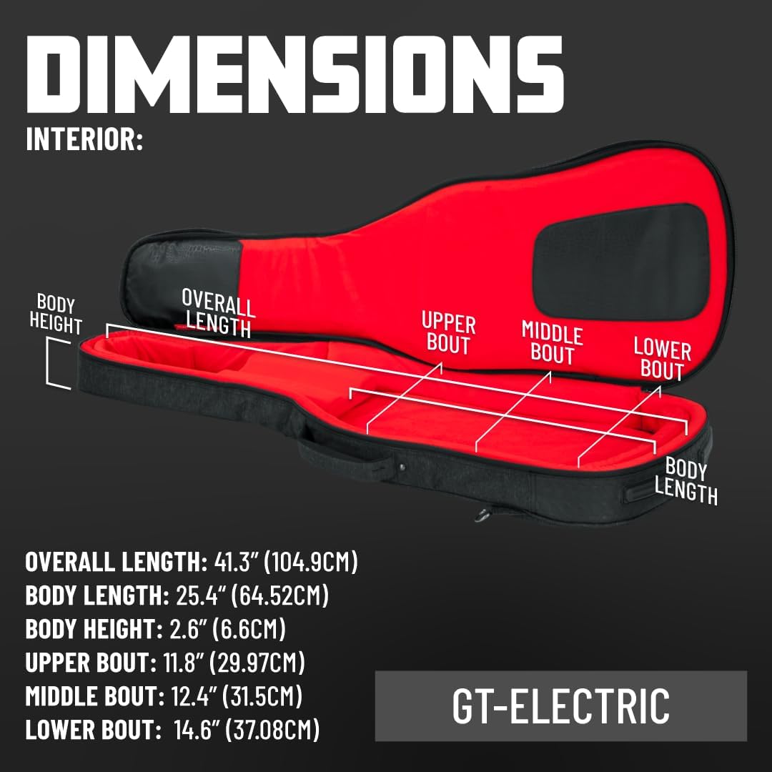 Gator Cases Transit Series Lightweight Electric Guitar Gig Bag with Back Pack Straps and Rubberized Base, Charcoal Black Exterior (GT-ELECTRIC-BLK)