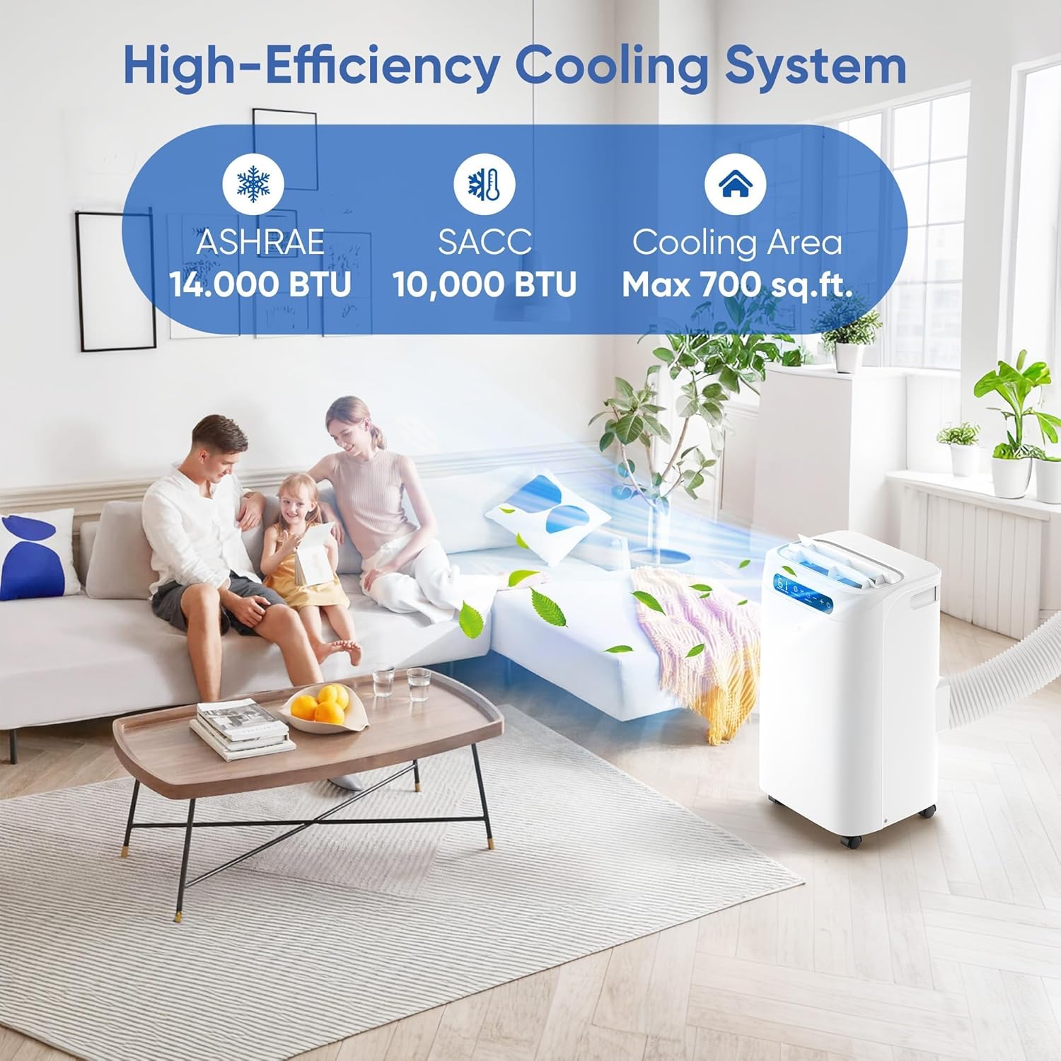 14000 BTU Portable Air Conditioners with Heater,Cools Up to 700 Sq.Ft, Quiet Portable AC Unit with Remote Control & Installation Kits for Large Rooms,White