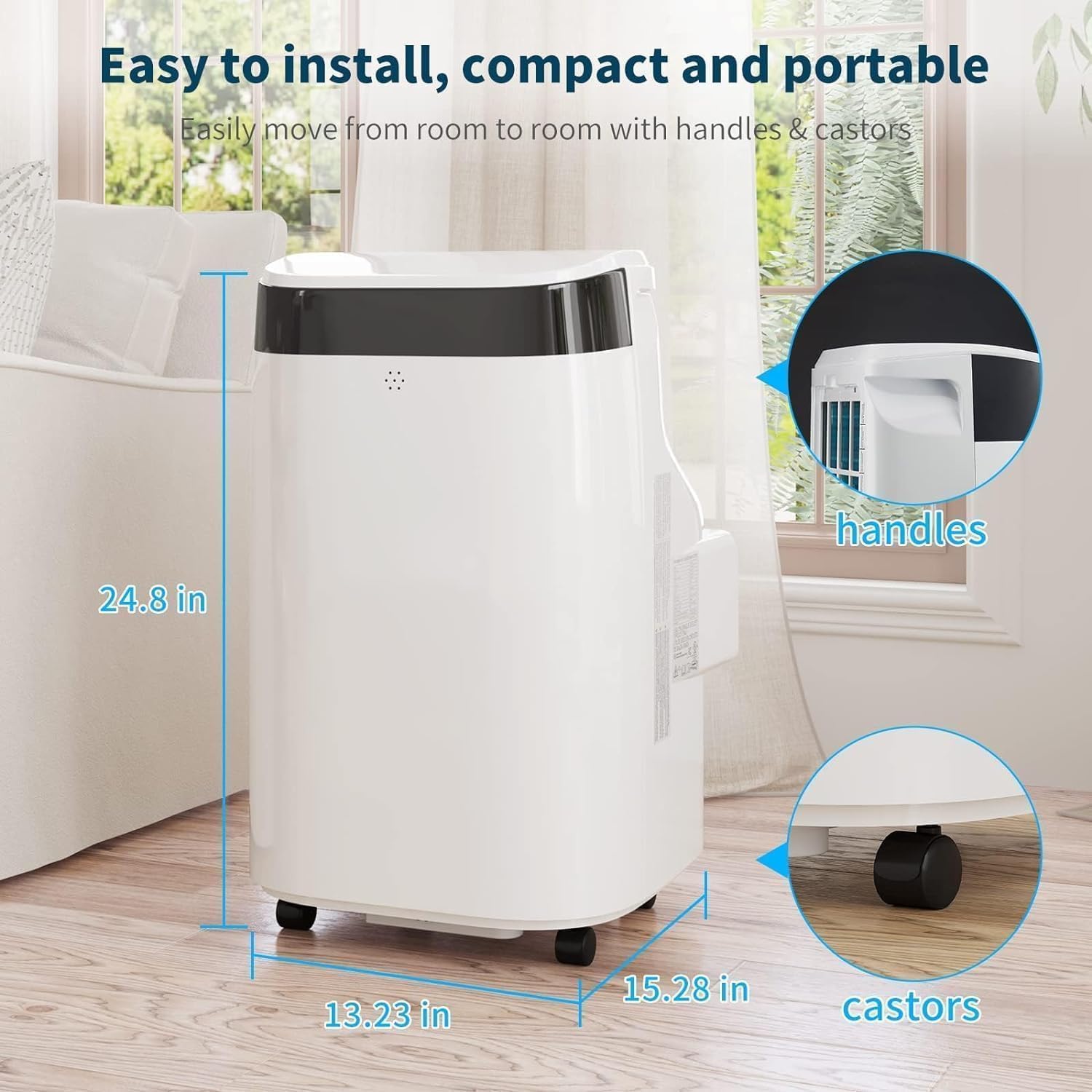 10,000 BTU Portable Air Conditioner, Cools Up to 450 Sq. Ft, 3-In-1 Room Air Conditioner with Dehumidifier, Fan, Quiet Operation, Remote Control, 24Hrs Timer, Easy Install Kit for Home