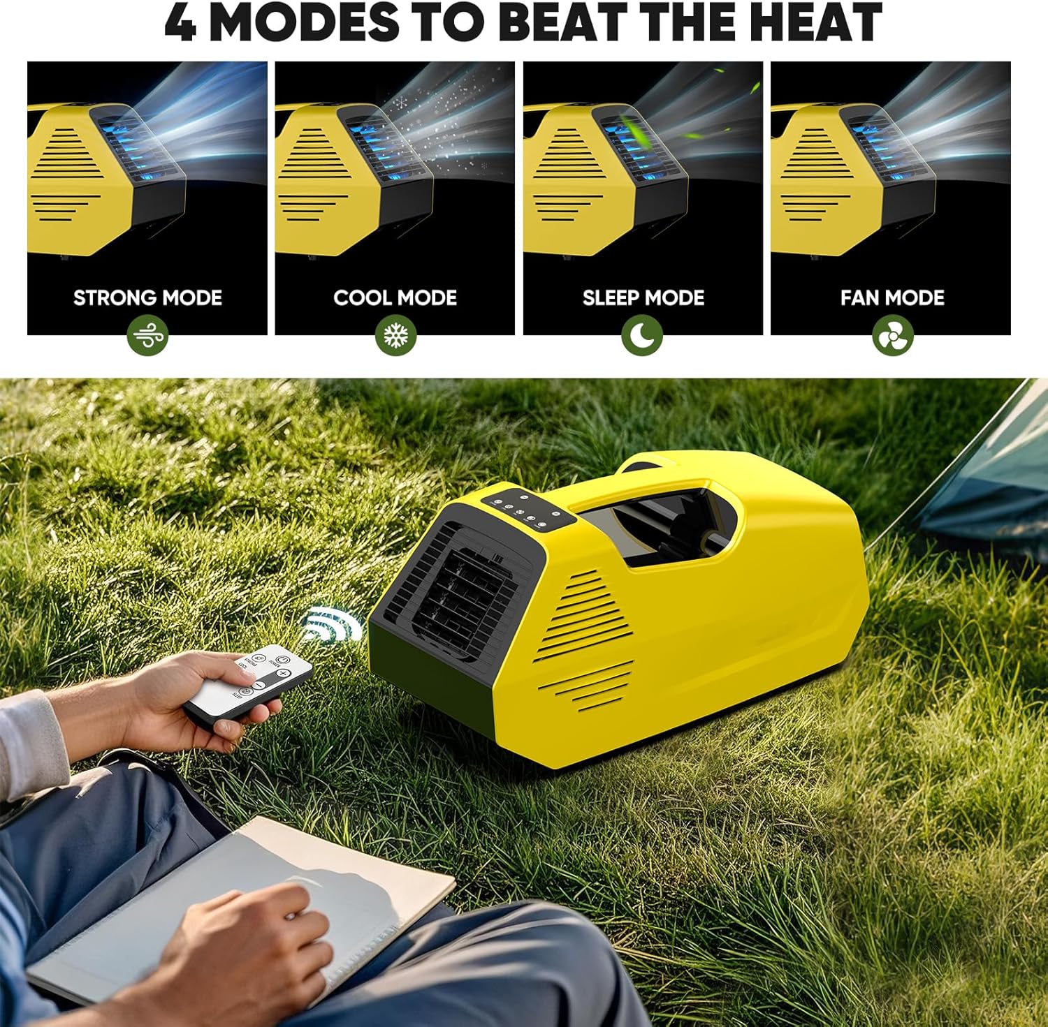 Portable Air Conditioner- Portable Ac for Camping, 240W Low Power Consumption Portable AC for Car, Tent, RV, Truck,Outdoor Use (Yellow)
