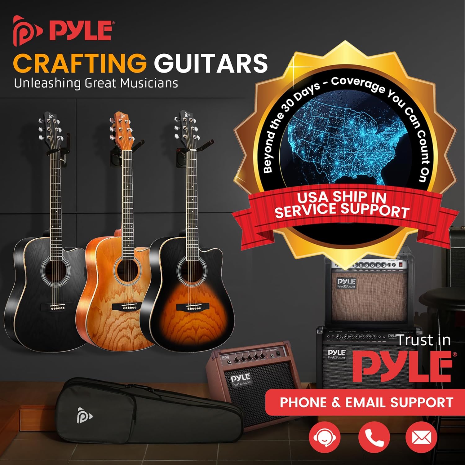 Pyle Steel String Acoustic Guitar Kit, 41