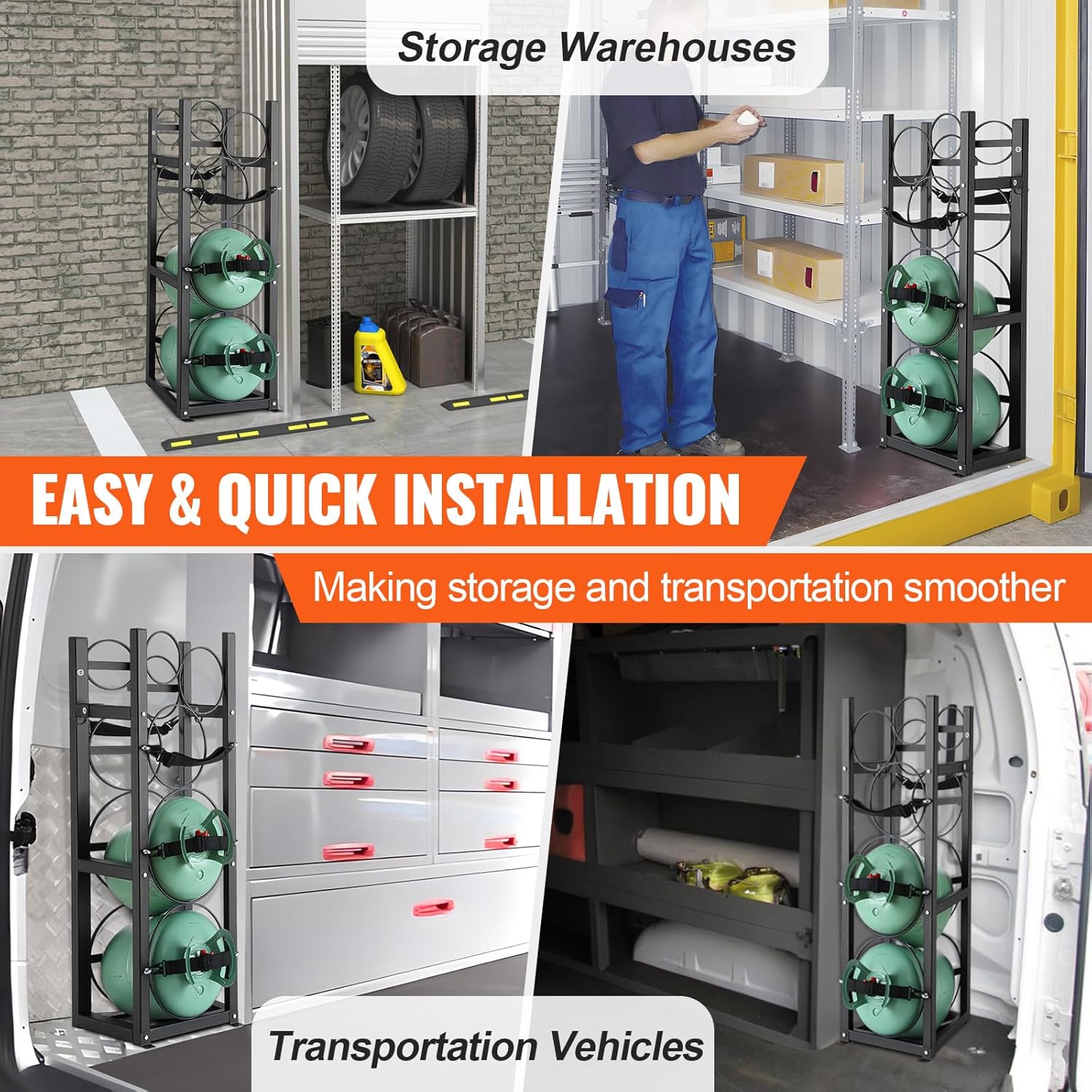 VEVOR Refrigerant Tank Rack, with 2 x 30lbs and Other 3 Small Bottle Tanks, Cylinder Tank Rack 12.79x12.99x47.12 in, Refrigerant Cylinder Rack and Holders for Freon, Gases, Oxygen, Nitrogen