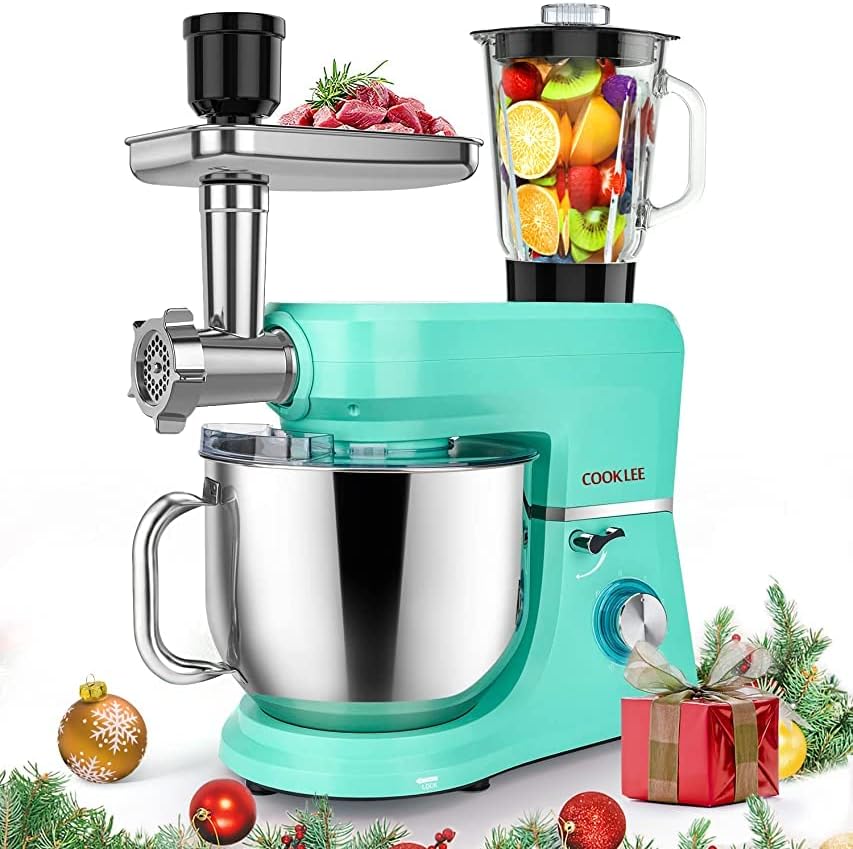 COOKLEE 6-IN-1 Stand Mixer, 8.5 Qt. Multifunctional Electric Kitchen Mixer Stand Mixer with 9 Accessories for Most Home Cooks, SM-1507BM (Mojito Blue)