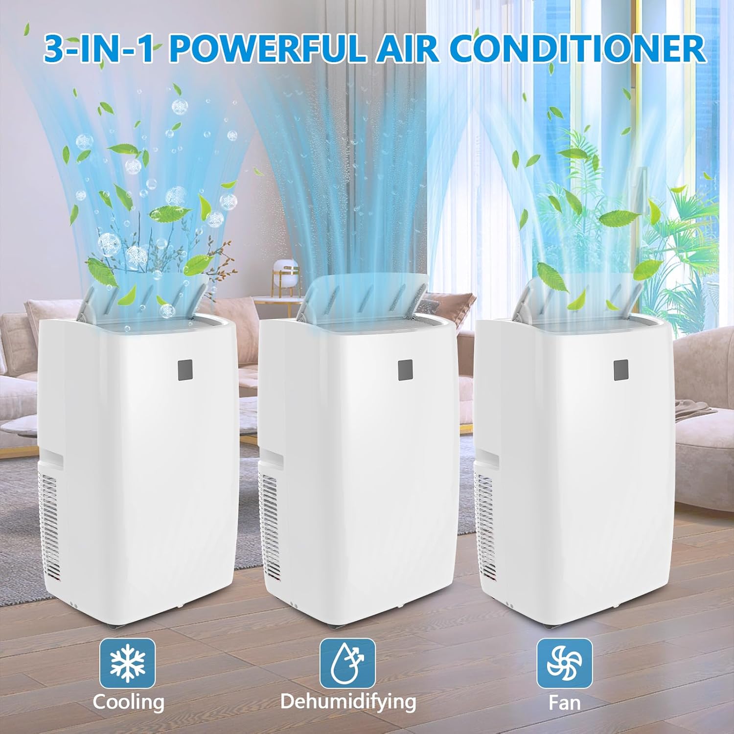 12,000 BTU Portable Air Conditioner, White Portable AC Unit Cools Up to 550 Sq.Ft, with Window Mount Exhaust Kit and Remote Control for Office Bedroom, 24h Timer