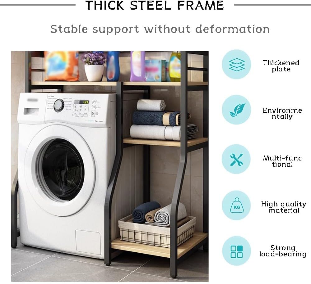 5 Tier Drum Washing Machine Storage Rack with Hanger Rail Multi Functional Over The Washer and Dryer Shelf Metal Frames for Laundry Room Storage