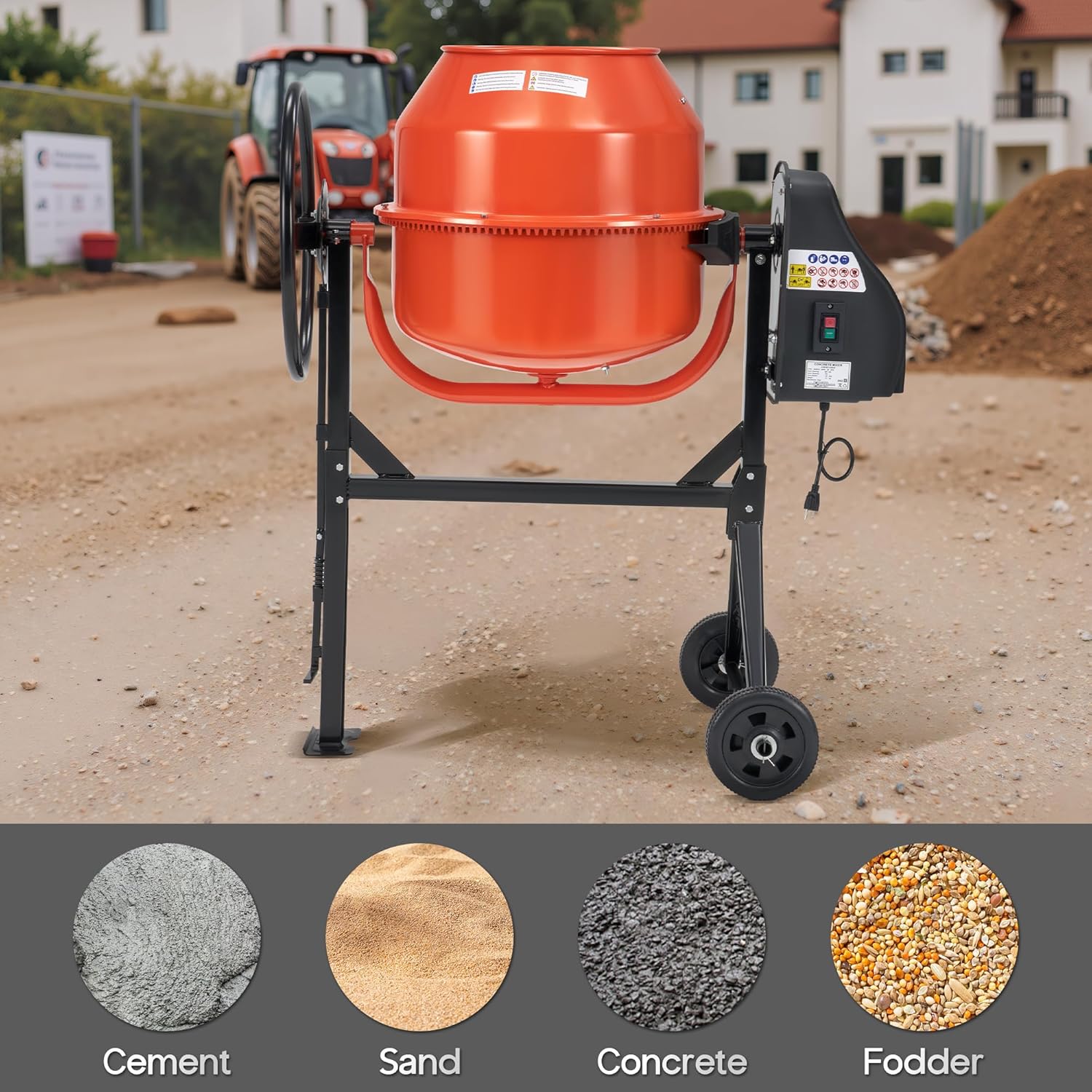 SPECRAFT 4.9 Cu.Ft. Electric Cement Mixer, 550W Portable Concrete Mixing Machine with 140L Drum, 110V Motor, 30RPM Rotation for Mortar, Stucco, and Feed