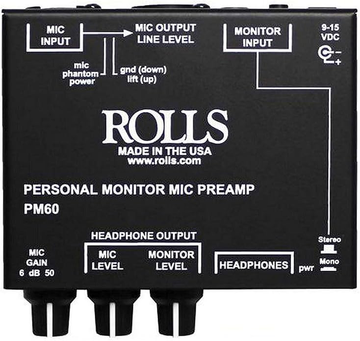 Rolls PM60 Personal Monitor Microphone Preamp with XLR-XLR Cable Bundle