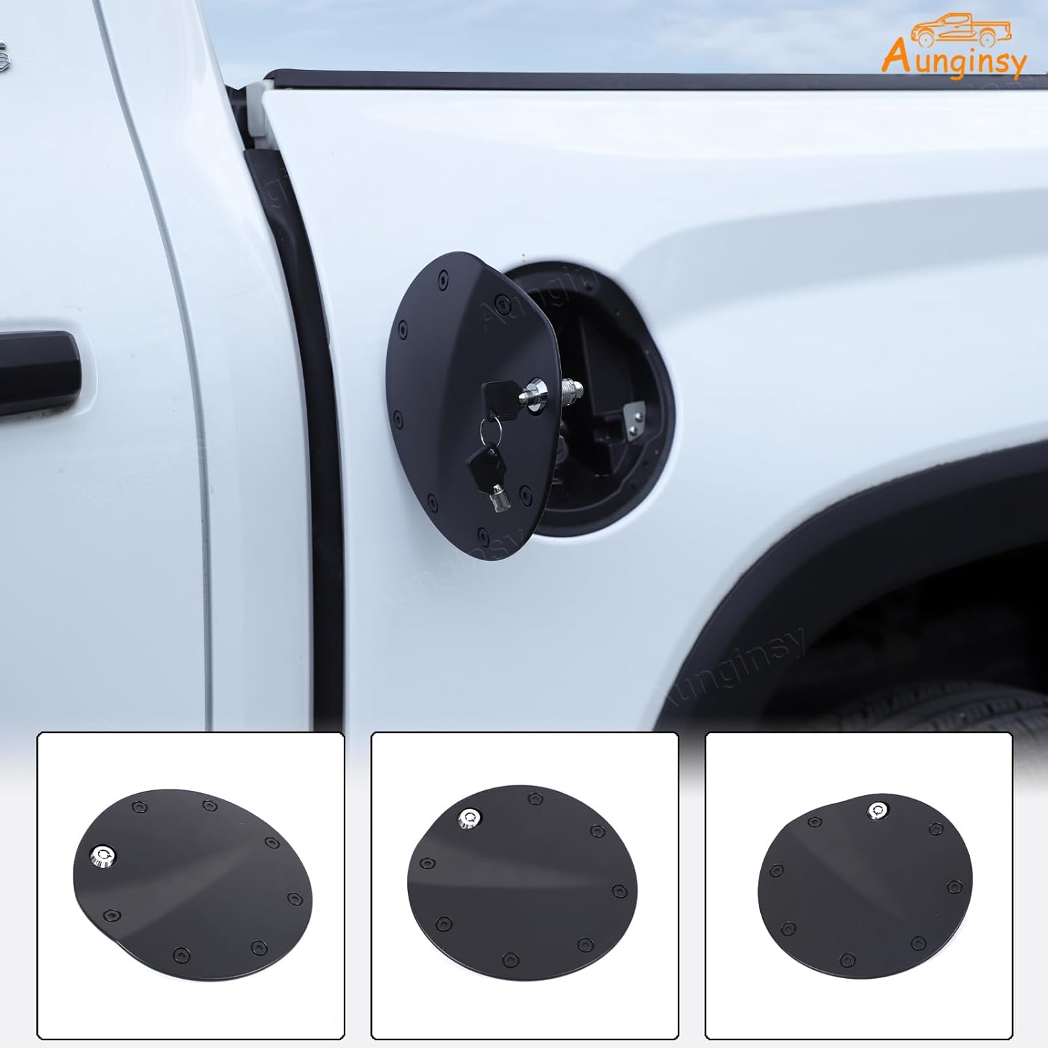 Aunginsy Fuel Tank Cap Replacement Anti-theft Lock Cap Compatible with Toyota Tundra 2022-2025 Car Door Fuel Tank Cover W/Lock Gas Caps Tank Trim Cover Fuel Filler Protector with Key/Lock Accessories