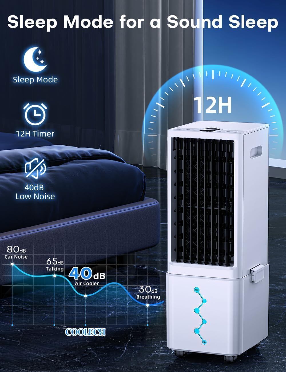 Windowless Air Conditioner w/ 4 Modes & 3 Speeds, Waterless Alert, 2.4-Gal Tank for 20H Cooling, 12H Timer, 20FT Remote, 70° Auto Swing Evaporative Air Cooler, Portable AC Unit for Bedroom