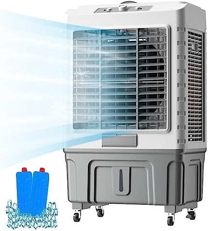 Swamp Cooler, Windowless Air Conditioner, Evaporative Air Cooler with 13.2gallon, 4 Ice Packs, 3-in-1 Cooling Fan w/3 Mode & 3 Speed, 7H Timer & Remote for Home Office Garage Outdoor(50x37x95cm/19.6x1