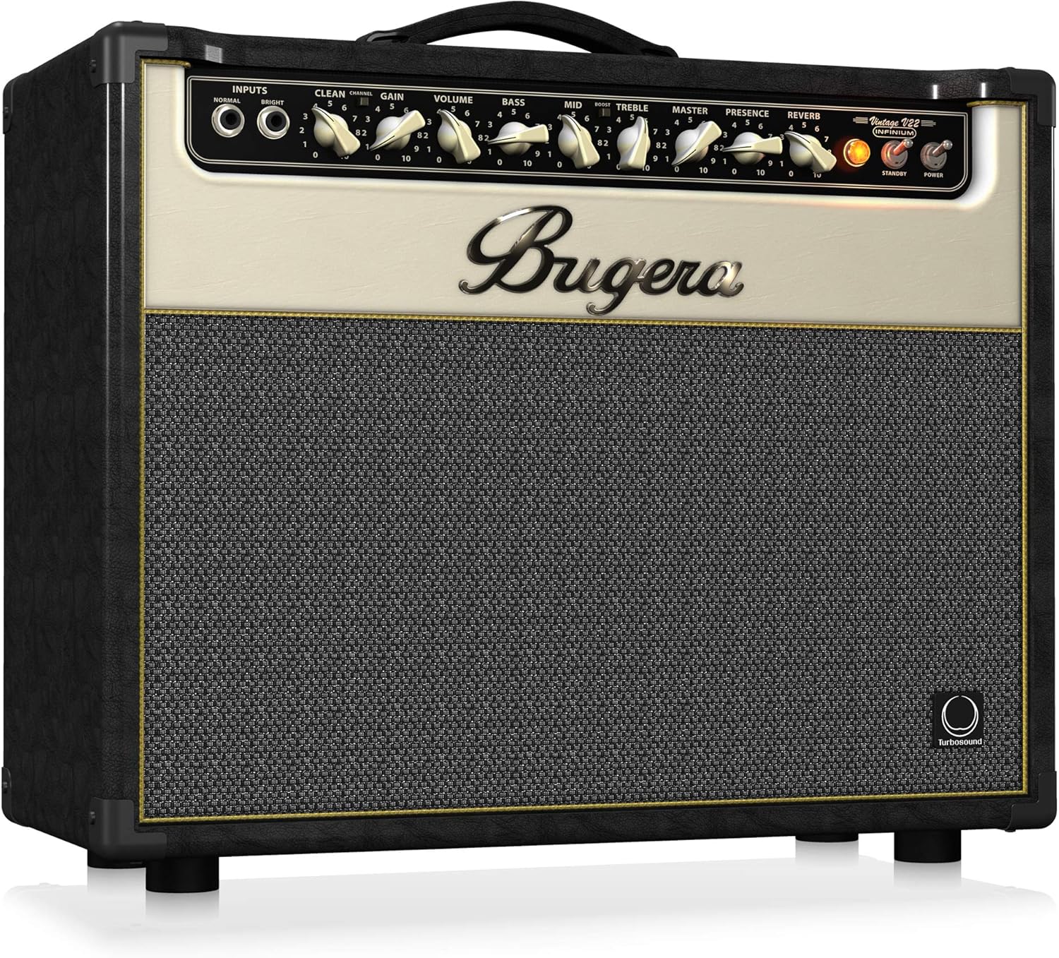 Bugera V22 INFINIUM 22-Watt Vintage 2-Channel Tube Combo with INFINIUM Tube Life Multiplier, Original Turbosound Speaker and Reverb