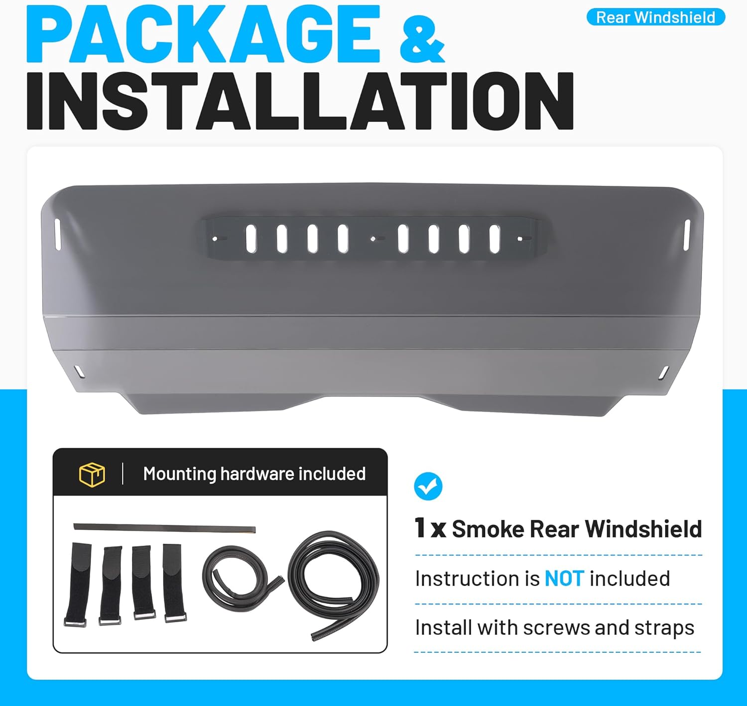 Tinted Rear Windshield W/ Vent Holes Compatible with 2023–2025 CFMOTO ZForce 950 Sport / Sport 4 / Trail & 800 Trail, Plastic PC + Rubber Rear Window UTV Accessories for All-Weather Use