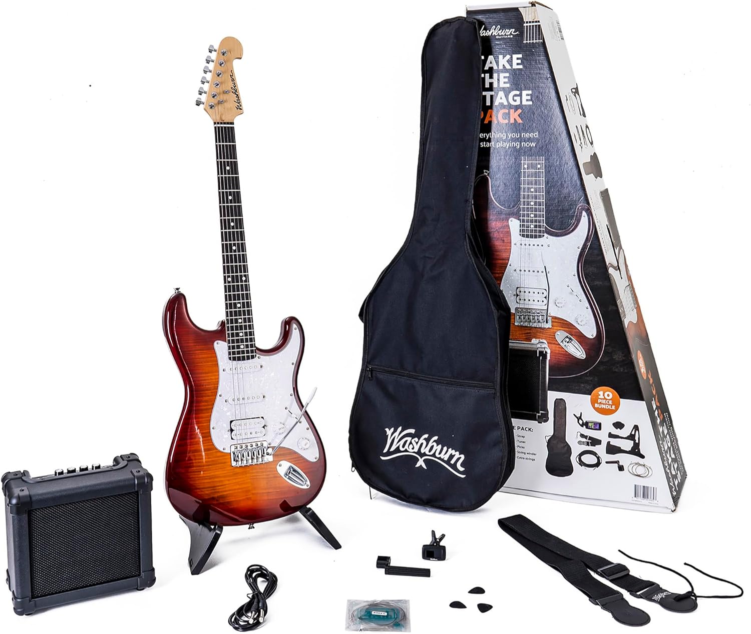 Washburn SDFSB Sonamaster Deluxe Electric Guitar Pack - Sunburst Bundle with Amplifier, Cable, Gig Bag, Strap, Picks, String Winder, Strings, Instructional DVD and Austin Bazaar Polishing Cloth