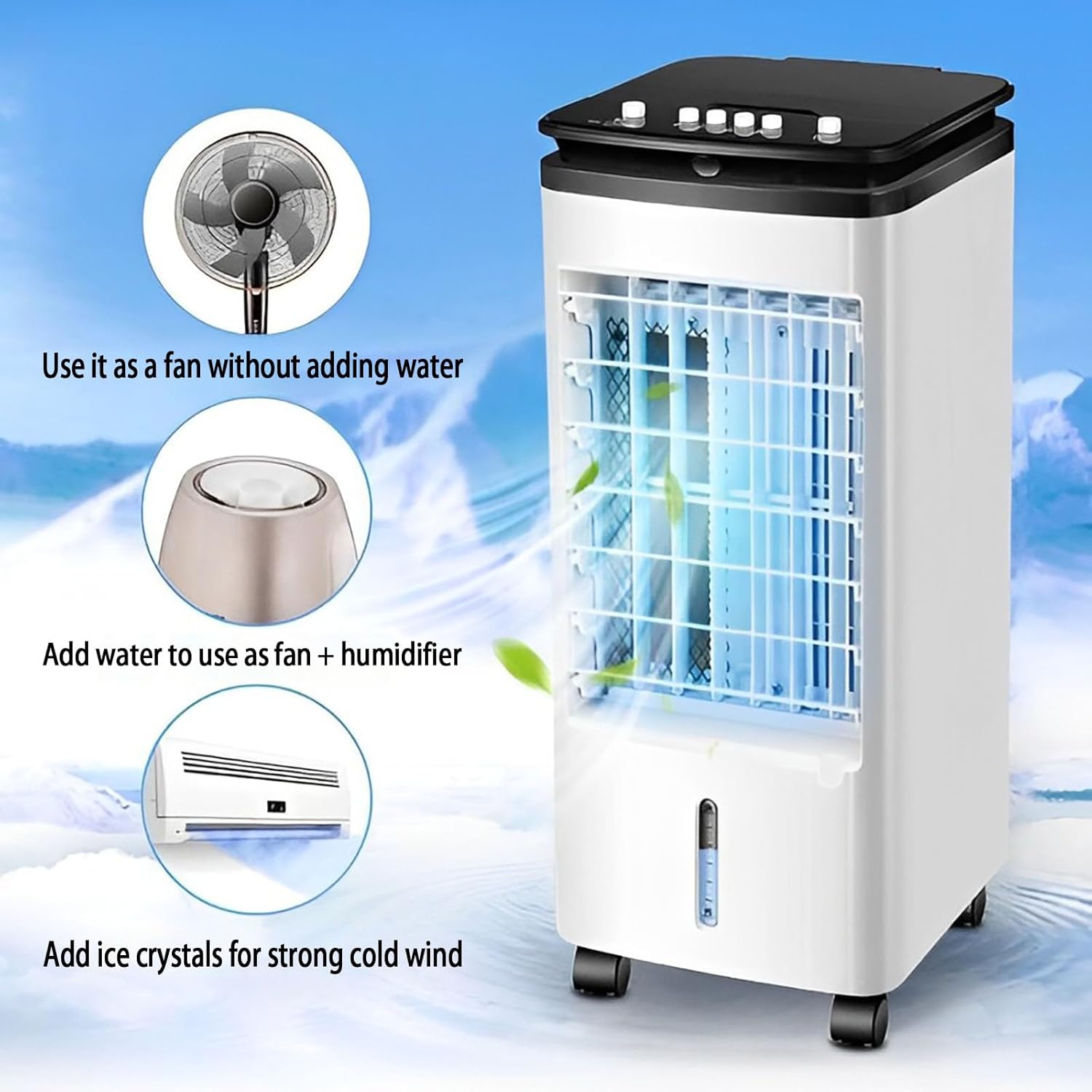 JSDMBD Portable Air Conditioners Portable Evaporative Air Cooler Floor Air Conditioner Cooling Small Electric Fan, Humidification and Purification, Three Speeds, Wide-Angle Swing, Remote Control