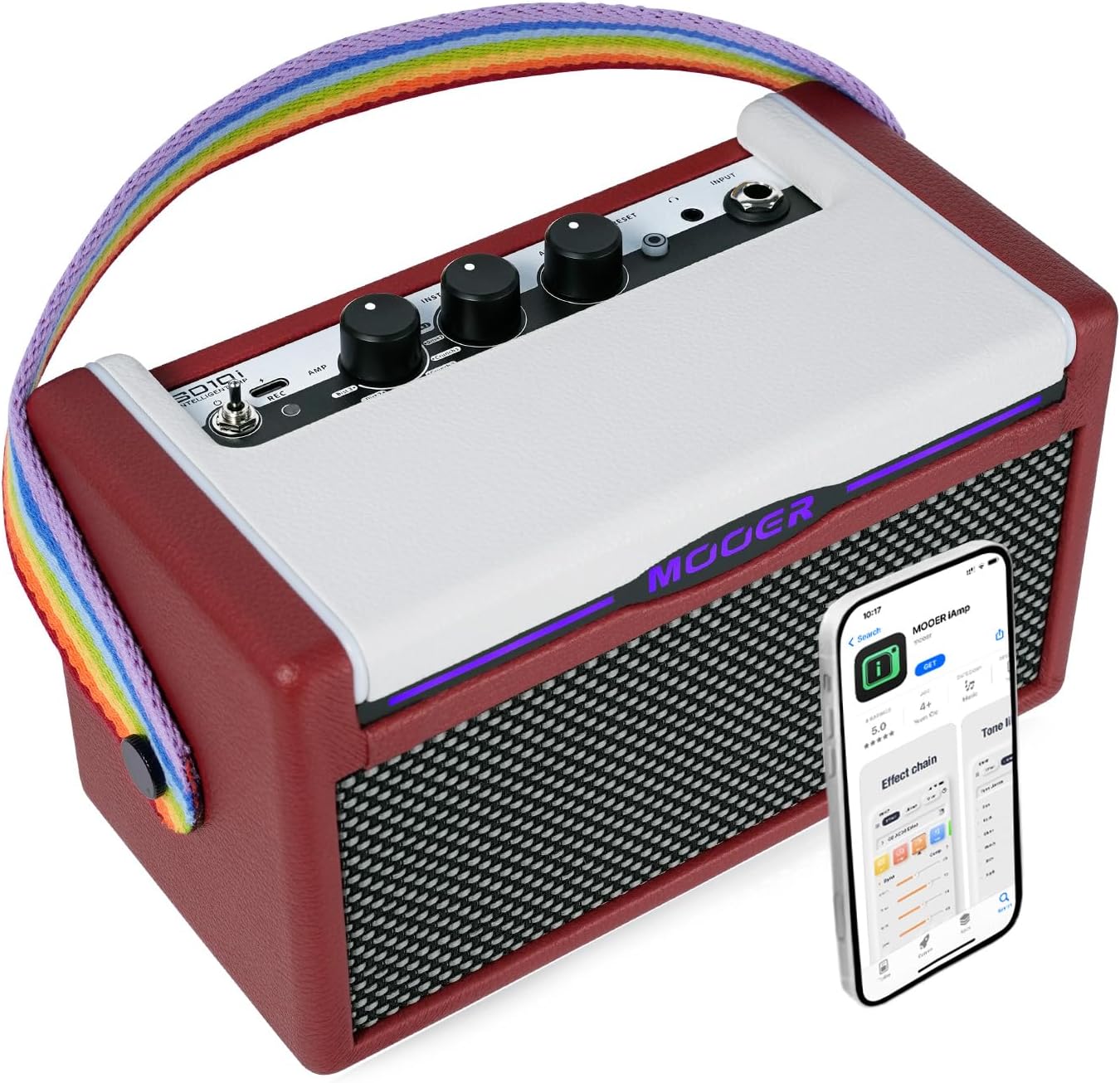 MOOER SD10i 10W Guitar Stereo Mini Combo with Multi Effects, Amplifier Carry Strap, LED Ambient Lights, F4 Wireless Controller