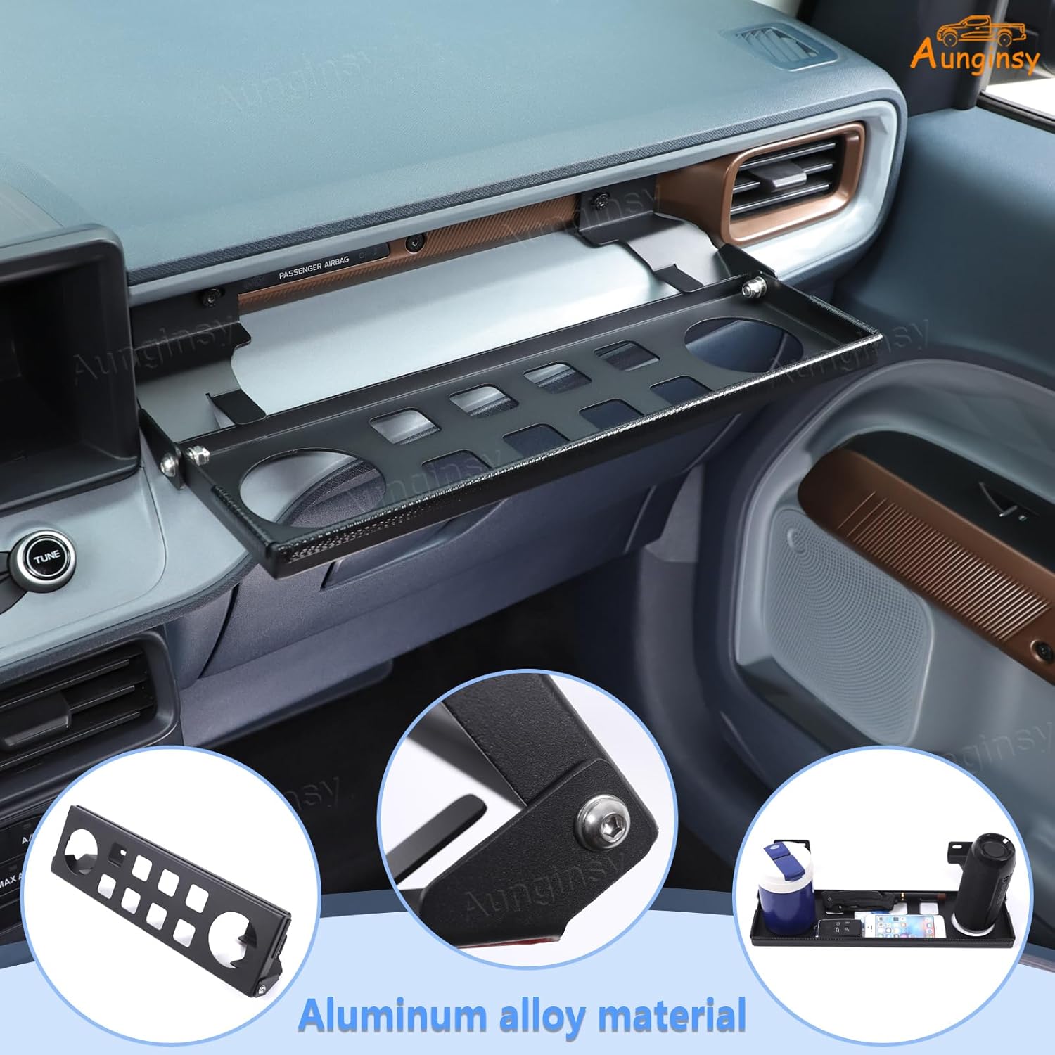 Car Passenger Storage Organizer Tray Compatible with Ford Maverick 2022-2024, Center Console Dash Co-Pilot Multifunctional Storage Rack Shelf Panel Foldable Mount Bracket Expansion Baffle Accessories