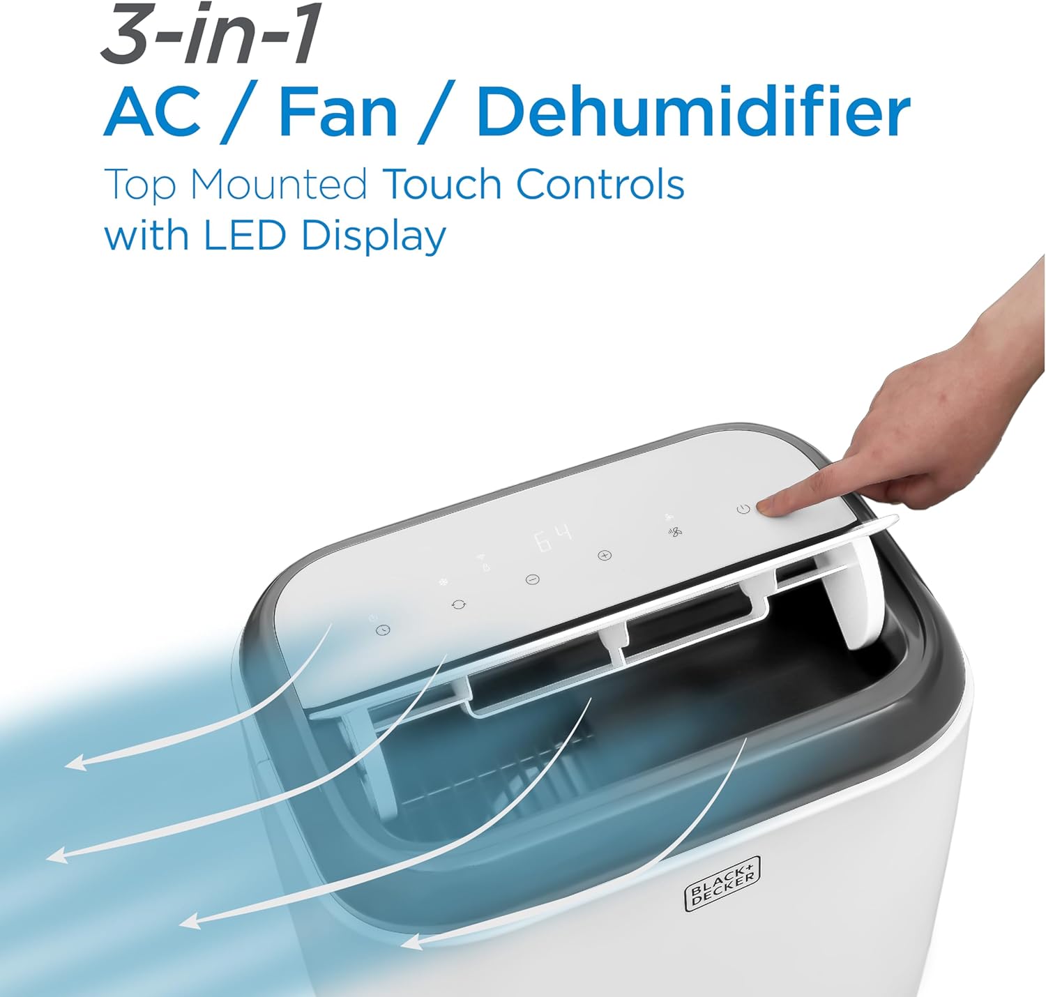 BLACK+DECKER Portable Air Conditioner, 10,000 BTU for Rooms Up To 450 Sq. Ft., Portable AC with Full Function Remote Control & Window Kit, BPT06WTB, White