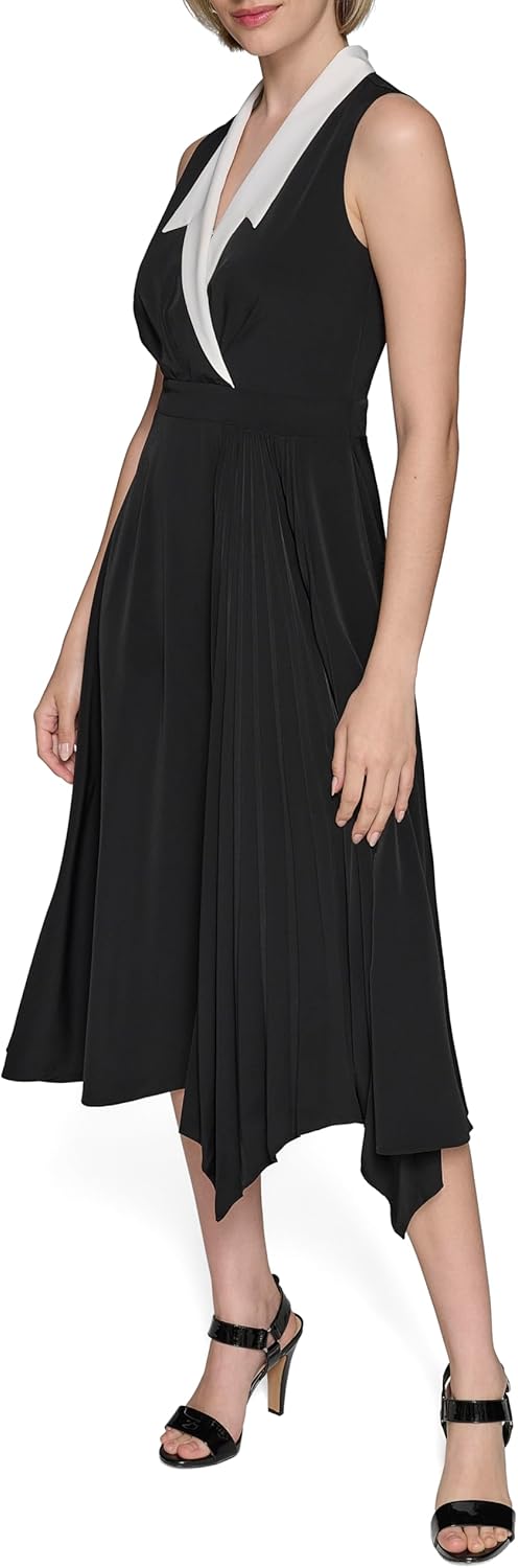 Karl Lagerfeld Womens Colorblock Silky Crepe Sleeveless Midi Dress