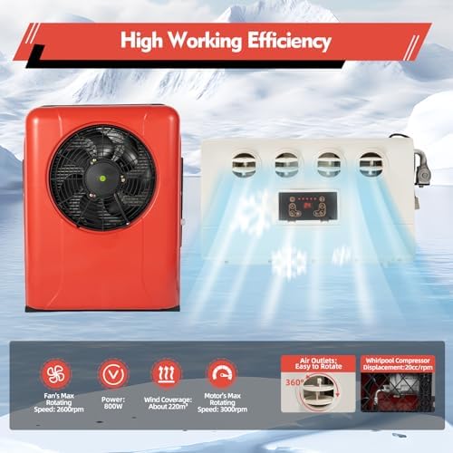12V Mini Split Air Conditioner for Trucks & RVs, 800W Portable AC Unit w/Remote Control, 4 Wind Speeds, Energy Saving Modes, Ideal for Campers, Trailers, Buses