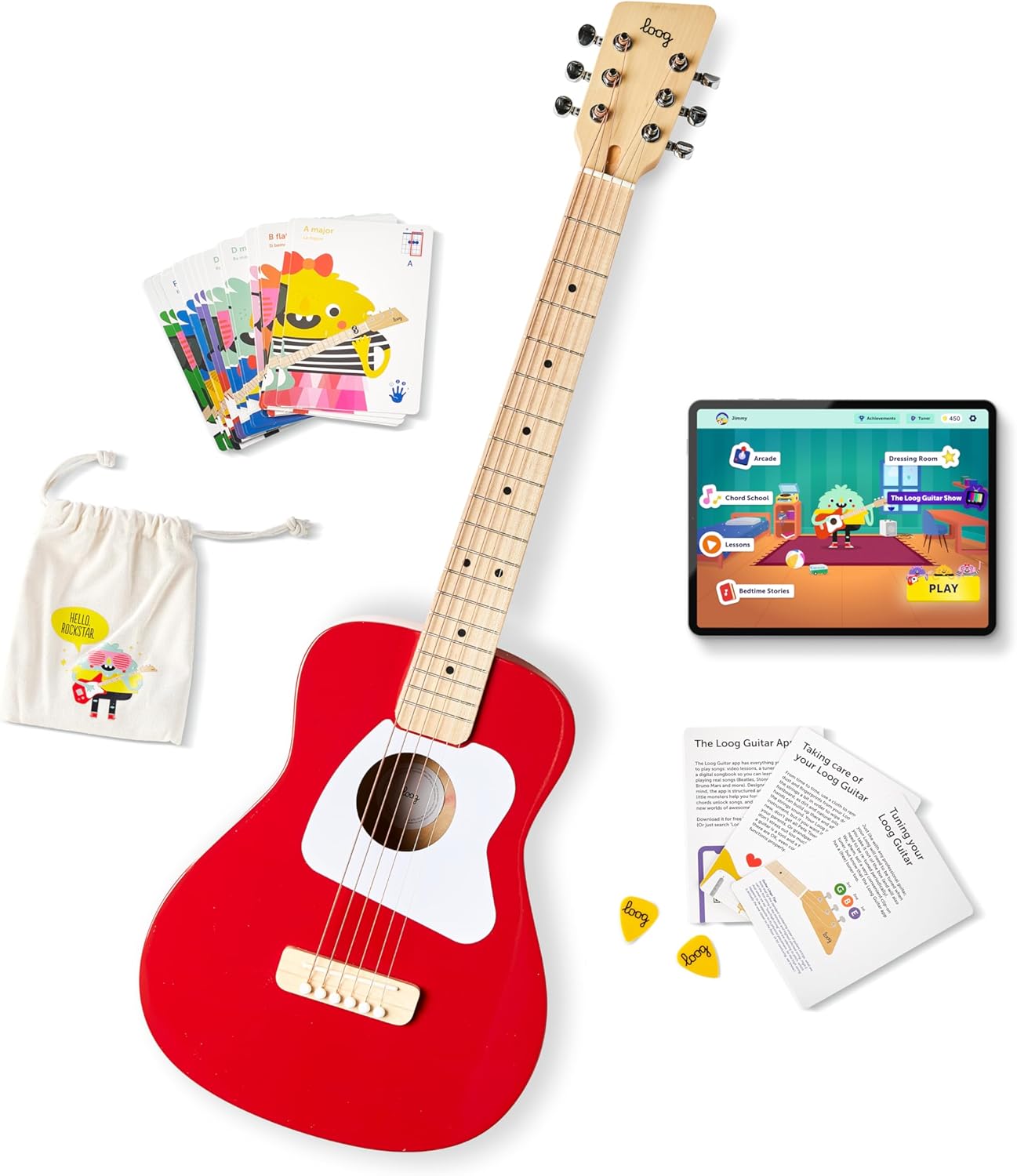 Loog Pro VI Acoustic kids real guitar for Beginners Compact size Ages 9+ Learning app and Lessons included