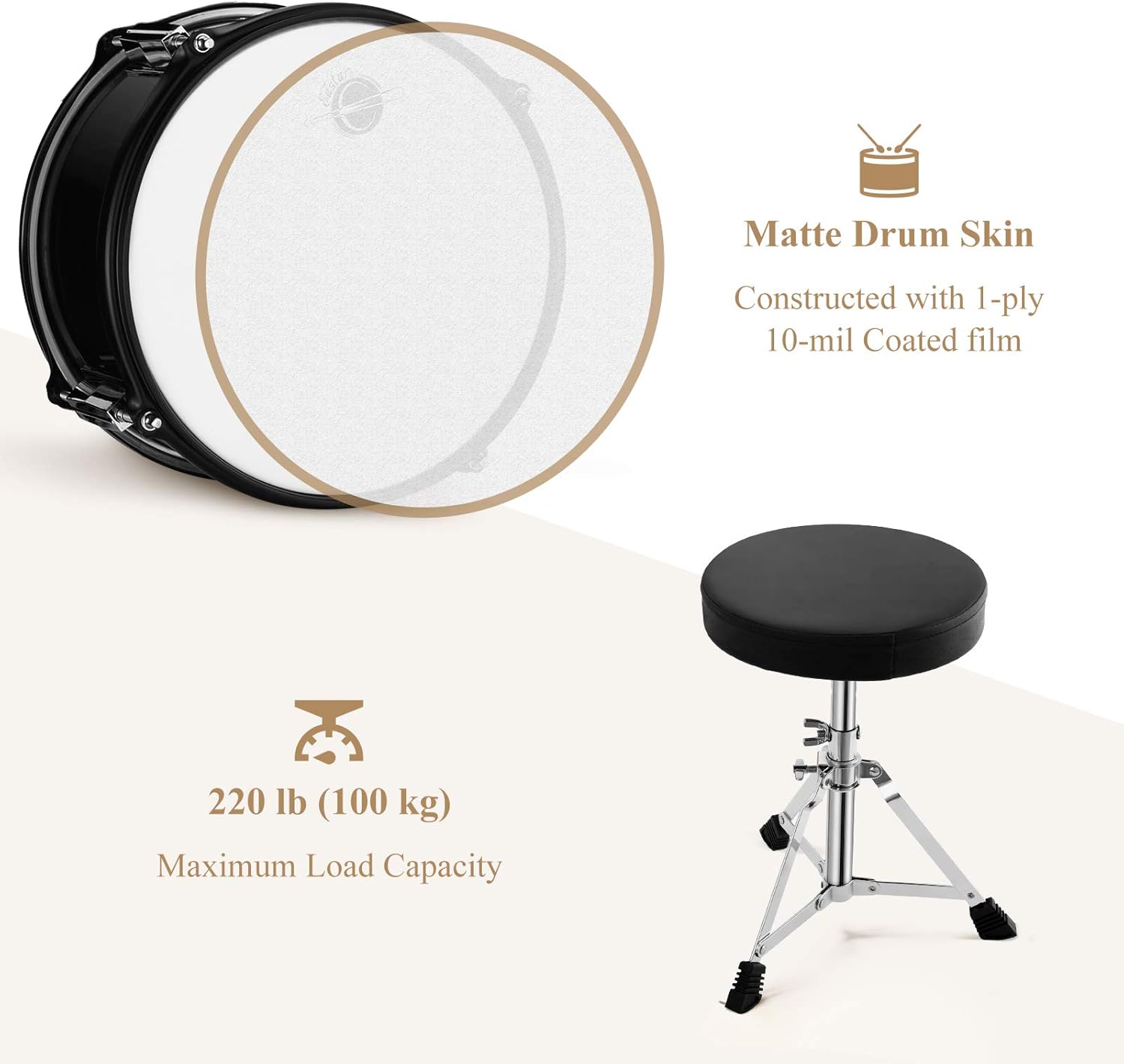 Drum Set Eastar 16 inch 5-Piece, Junior Drum Kit for Beginners Kids Teenagers with Adjustable Throne and Cymbal, Pedal & Drumsticks, Metallic Black (EDS-350MBK)