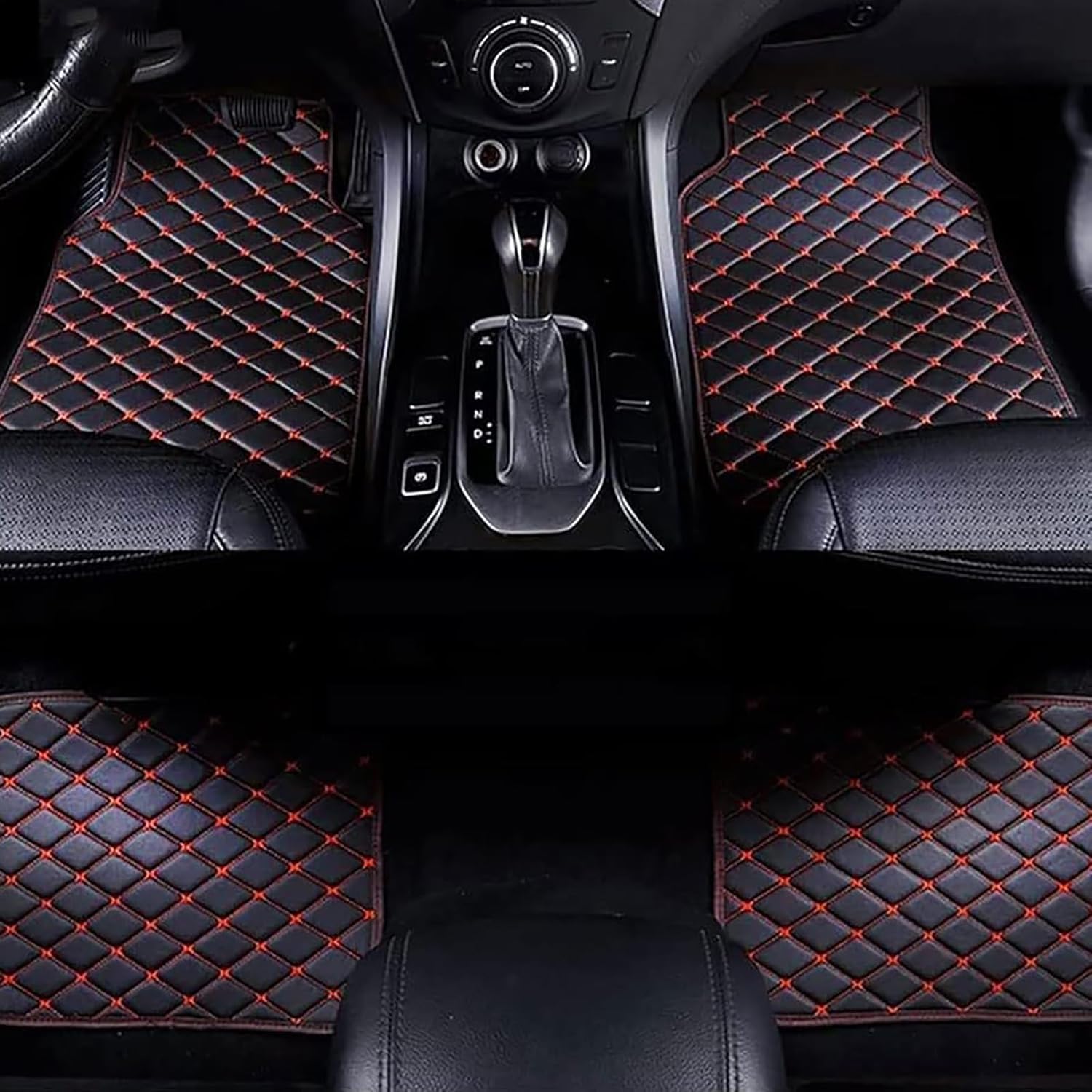 4 Pcs Leather Car Floor Mats for Audi A4 B8 2008 2009 2010-2016, Custom Front Rear Row Foot Pads Liners Waterproof Anti-Slip Carpet Protection Interior Accessories,D/Black-Red