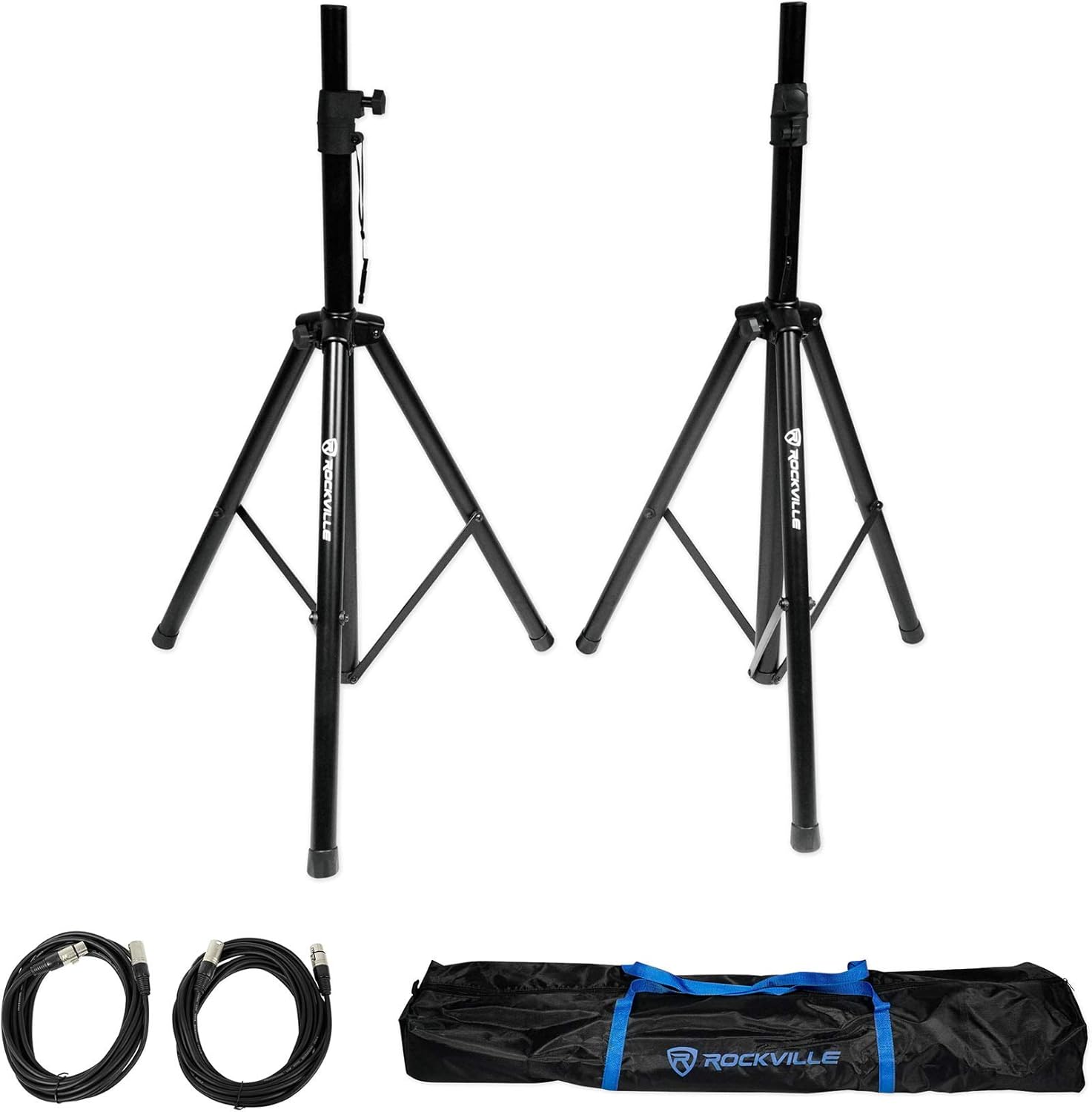 Audiosavings Bundle: (2) Mackie Thrash212 12 1300W Powered Active DJ PA Speaker Thrash 212 Bundle with (1) Pair of Rockville Adjustable Tripod Speaker/Light Stands+(2) 20 Foot XLR Cables (3 Items)
