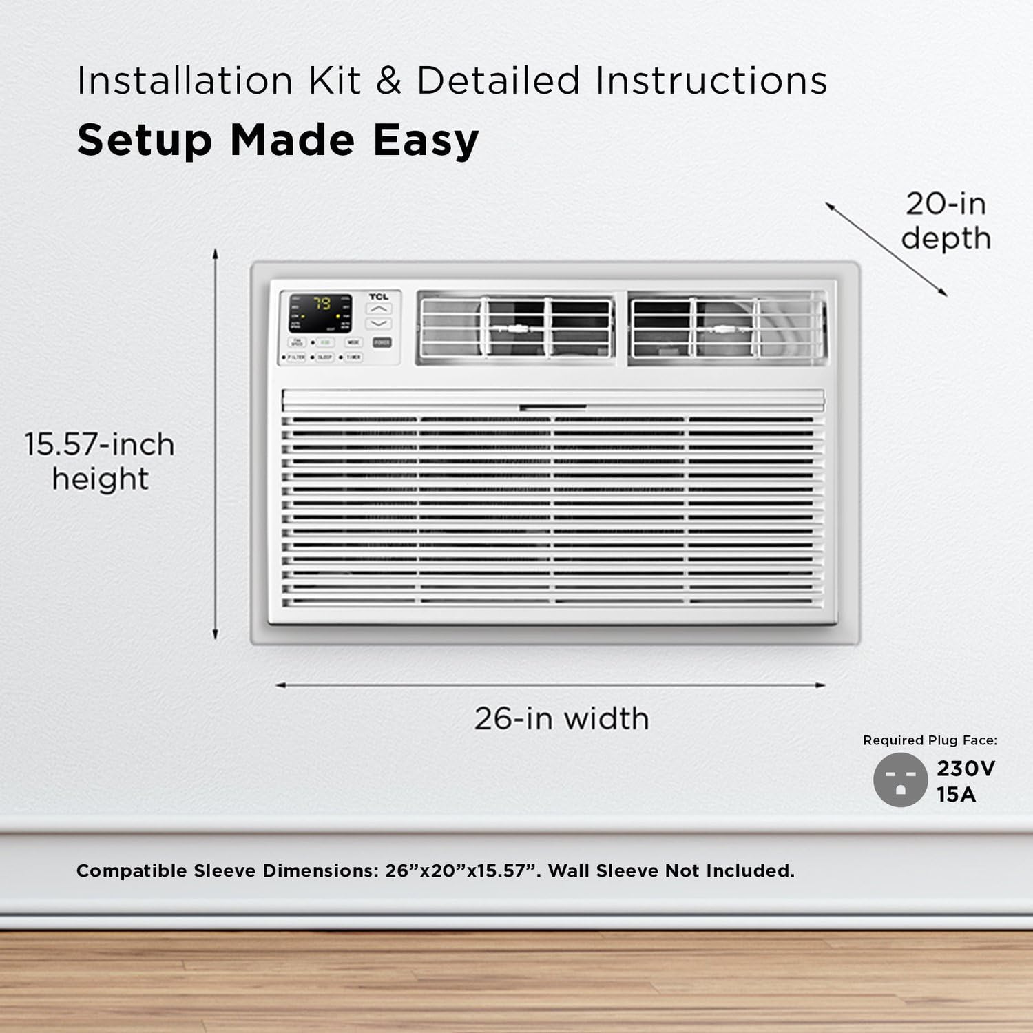 TCL H10T9EX1-A 10,000 Smart Through-The-Wall Air Conditioner, Fan & Dehumidifier, 450 Sq. Ft, 230V, Remote Control, Compatible with Alexa/Google Assistant, 10000 BTU, White