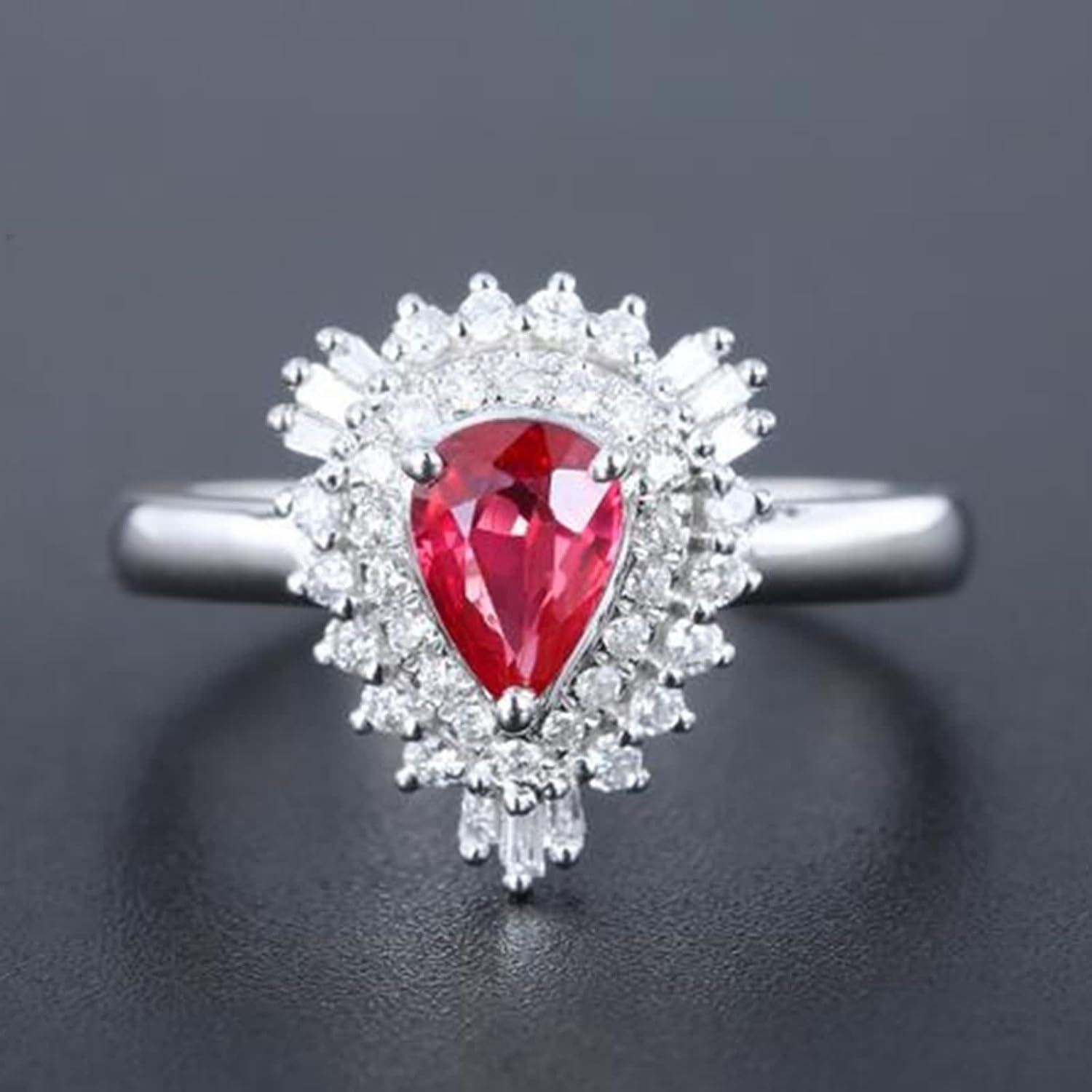 White Gold 18 Karat Wedding Rings, Women's Promise Rings Lab Created Ruby 3 Prong White Gold Band with Moissanite for Bride