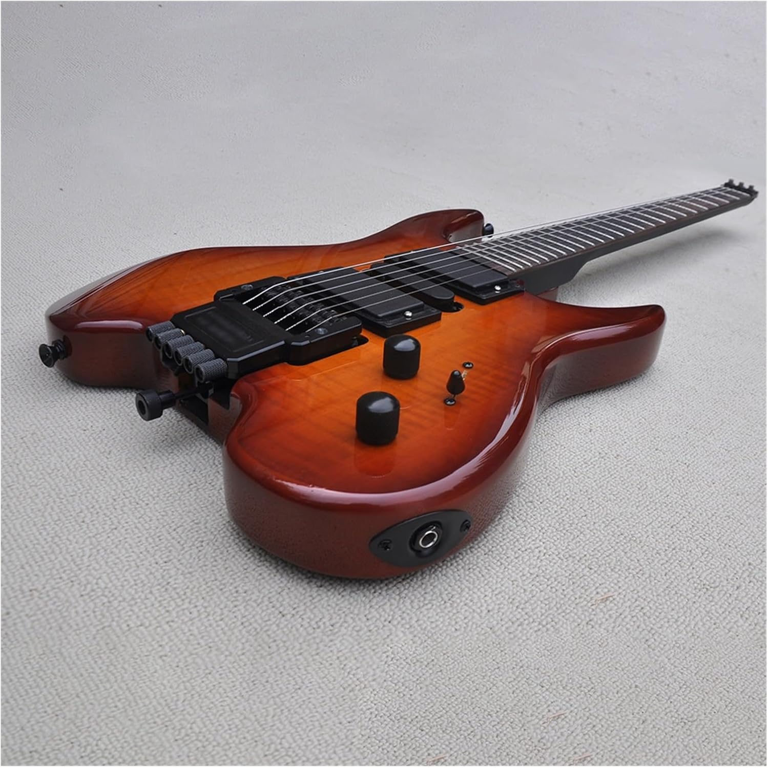 39 Inches Brown Headless Electric Guitar with Flame Maple Veneer Rosewood Fretboard Professional Headless Guitar