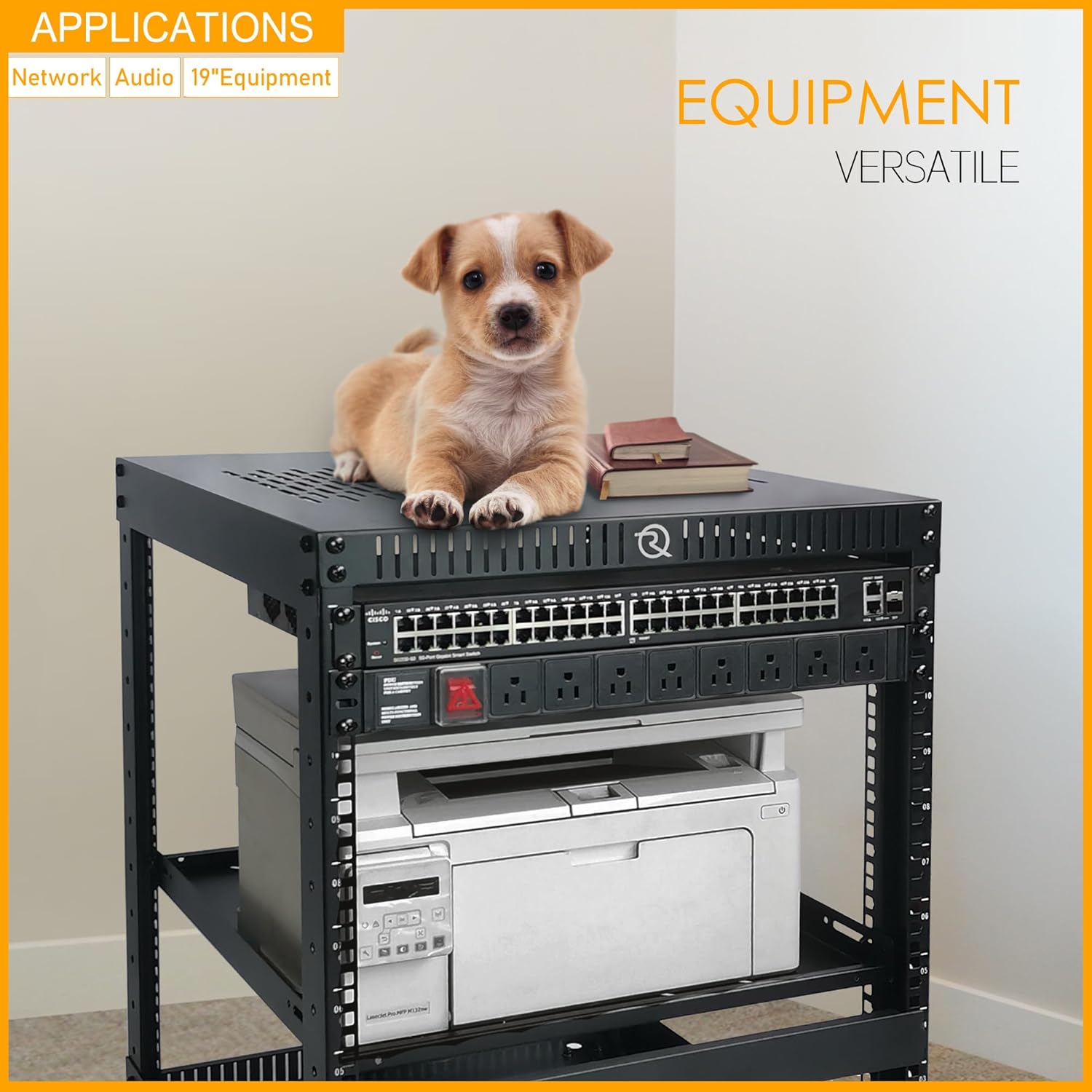 RIVECO 9U Network Rack with Reinforced Top Cover - 4 Post Floor Rack on Wheels for 19