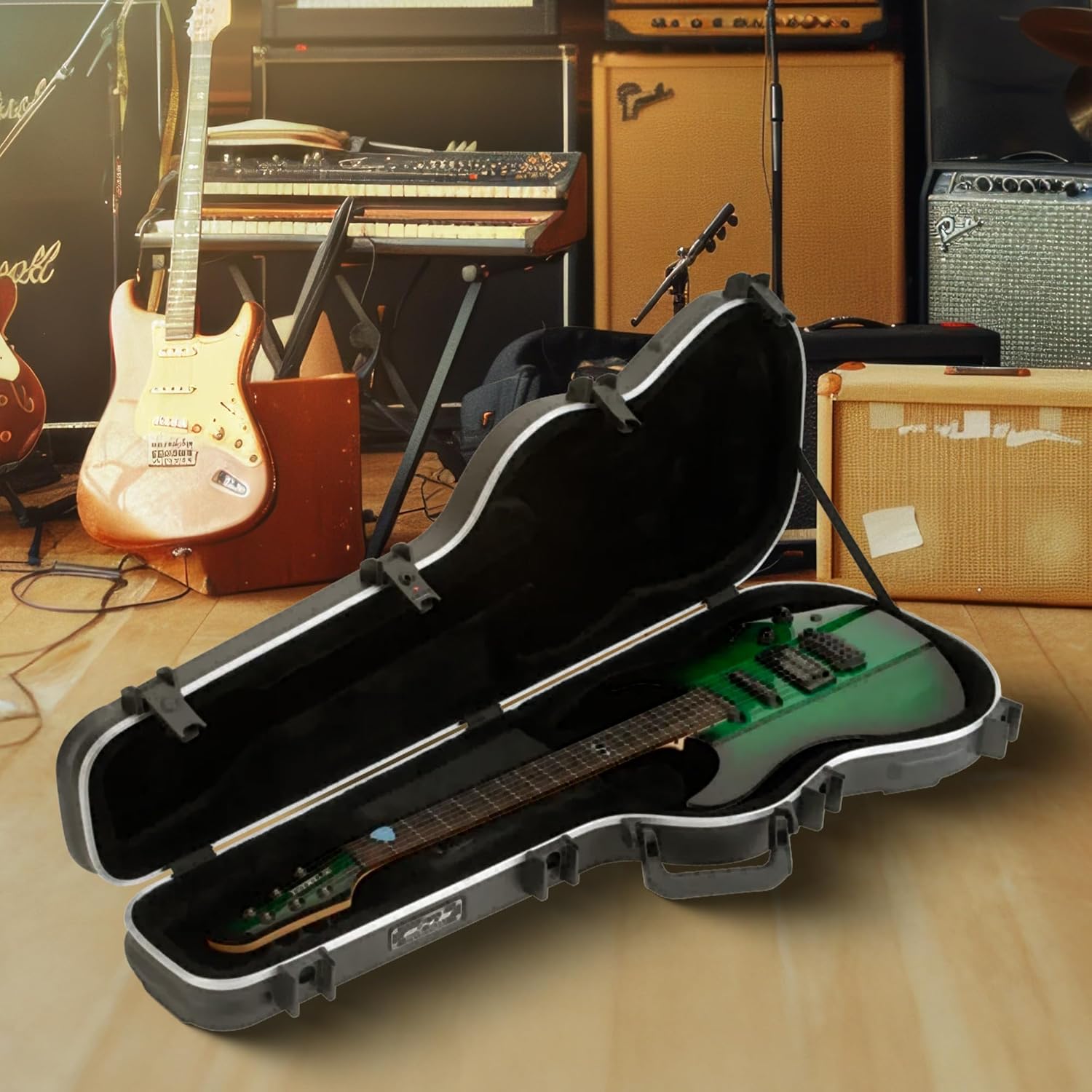 SKB Cases Standard Electric Guitar Shaped Case with TSA Recognized Locking Latch, Molded-In Bumper Protection and Fully Plush Lined Interior