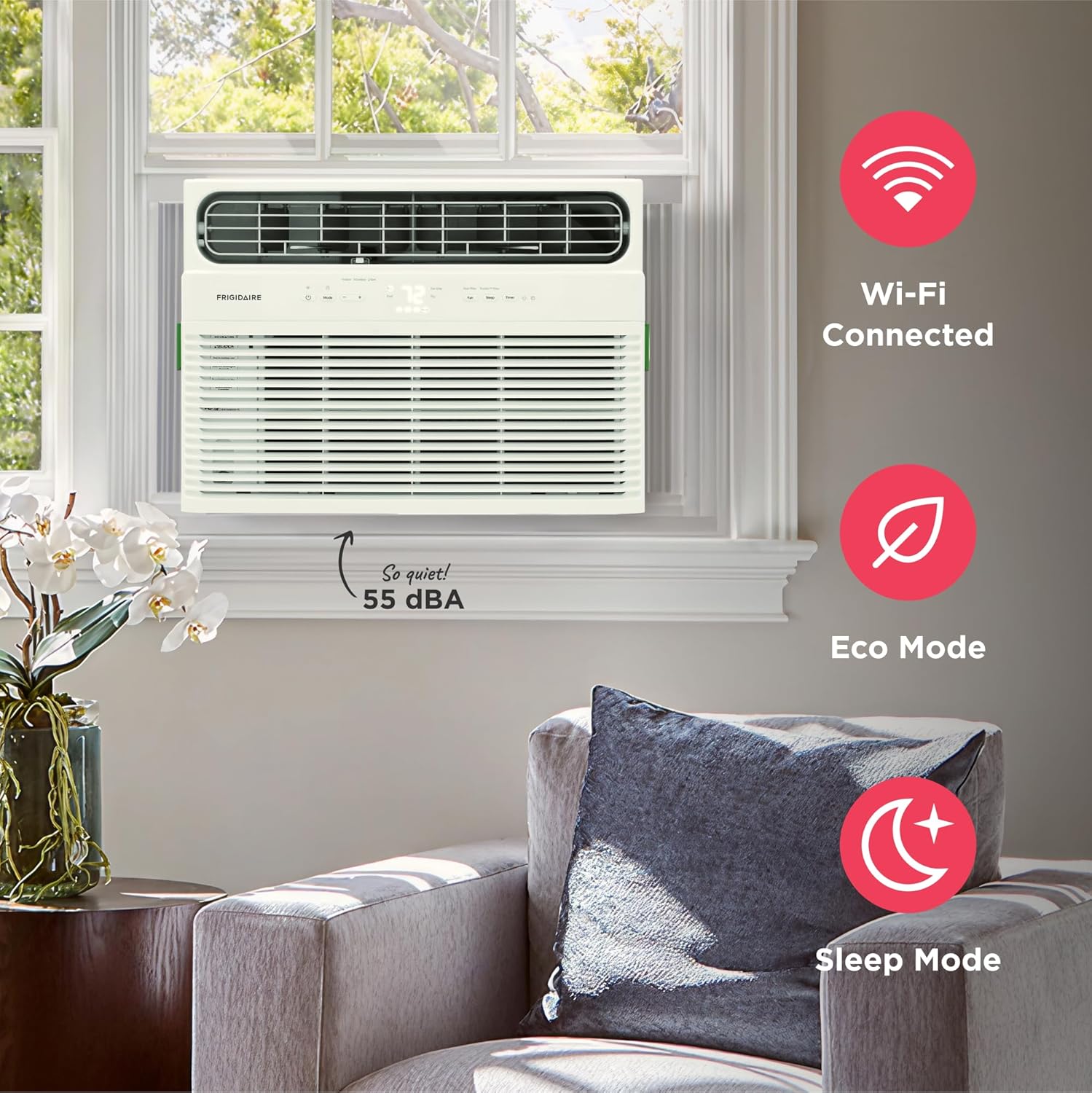 Frigidaire 12,000 BTU Smart Window Air Conditioner with Wi-Fi, Cools Up to 550 Sq. Ft., Remote Control, Quiet Operation, Eco Mode, 3 Fan Speeds, White