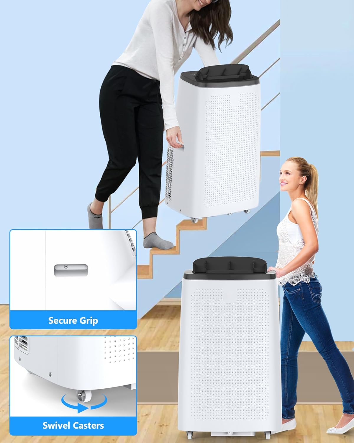 14000BTU Portable Air Conditioner, Cool/Fan/Dry 3-in-1 Portable AC Unit up to 750 Sq with Sleep Mode and Remote Control, 24H Timer, Easy Installation and Ultra Quiet AC for Bedroom, Office
