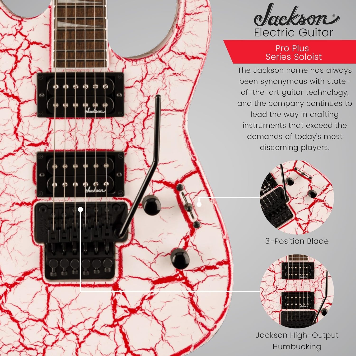 Jackson X Series Soloist SLX DX Crackle Electric Guitar with Laurel Fingerboard (Bloodshot Crackle) Bundle with Jackson Heavy Duty Molded Case for Dinky and Soloist Guitars (Black) (2 Items)